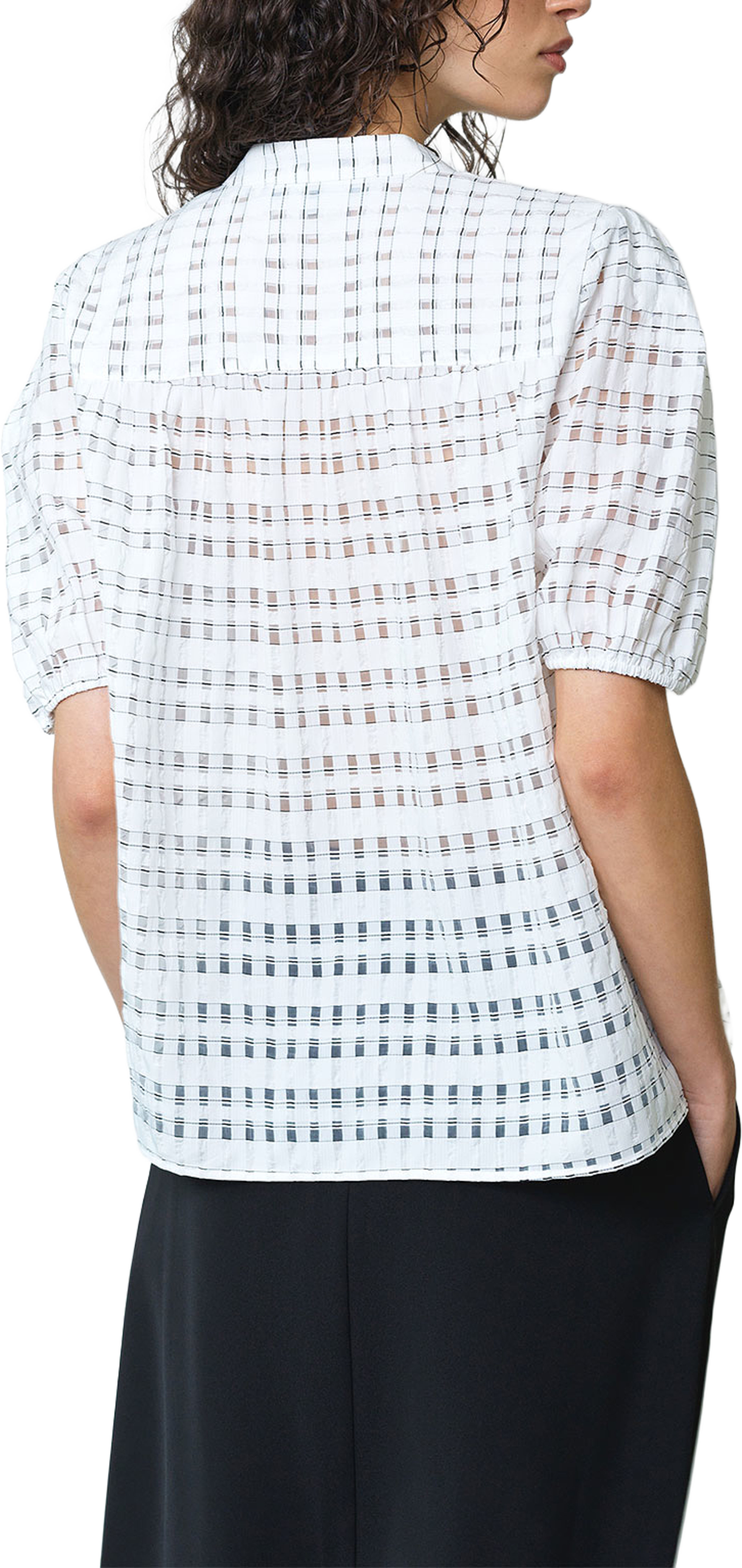 Imme Shadow Check Popover Shirt, från French Connection, i färgen Summer White. Klicka för att öppna bilden i stort format