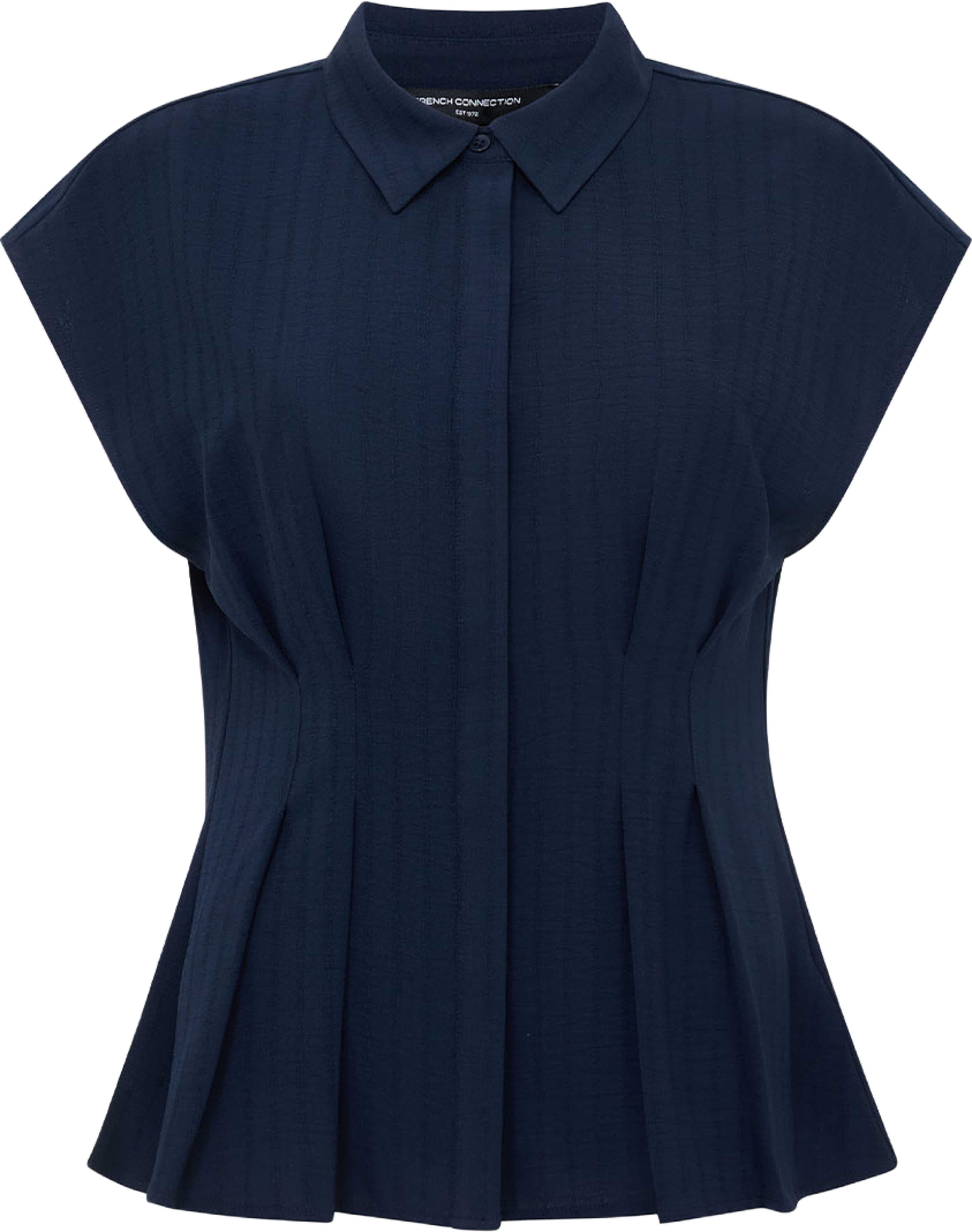 Codie Pleated Button Down Peplum Top, från French Connection, i färgen Navy. Klicka för att öppna bilden i stort format