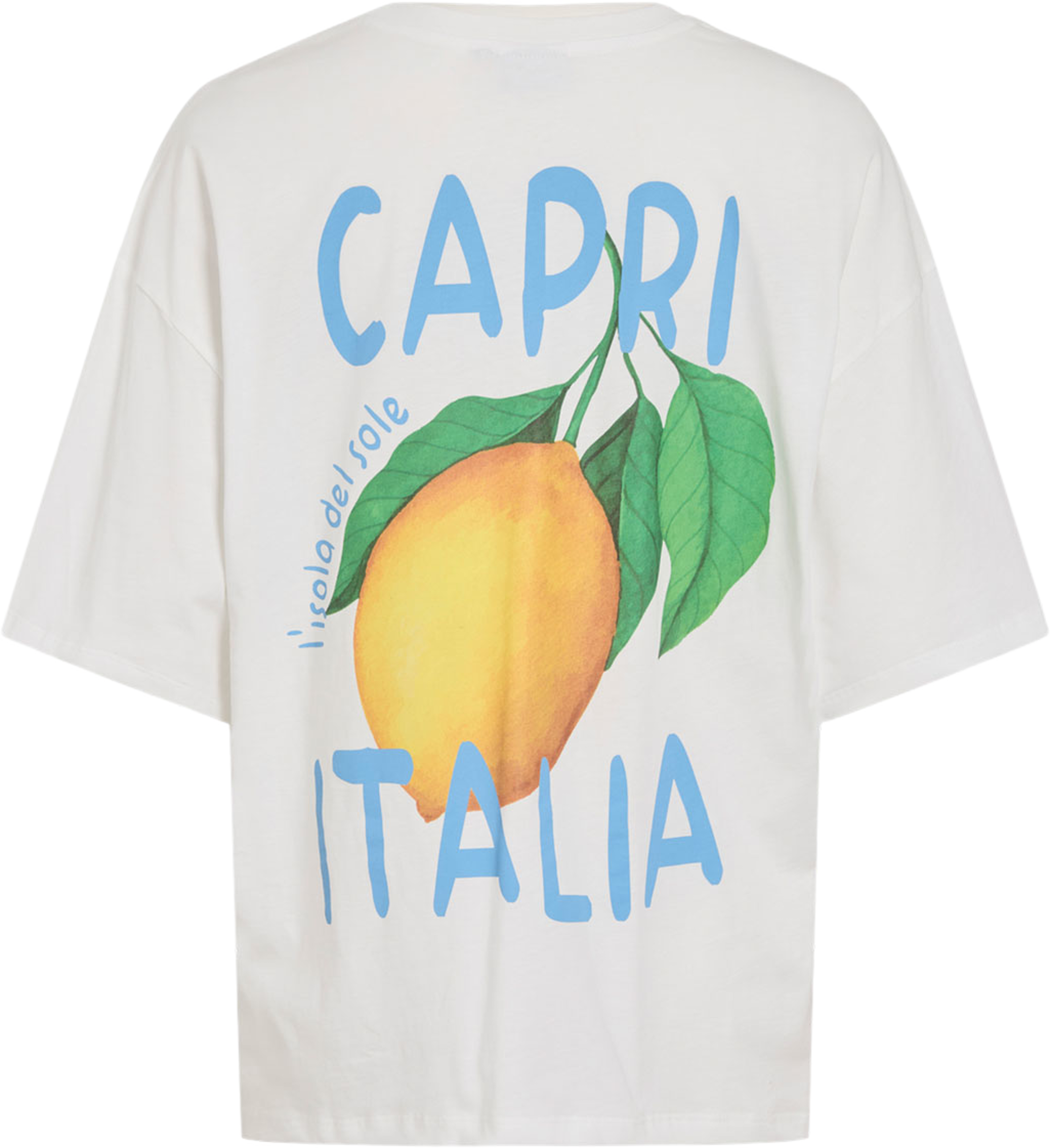 Vilemon Loose T-shirt, från Vila, i färgen Cloud Dancer Lemon. Klicka för att öppna bilden i stort format