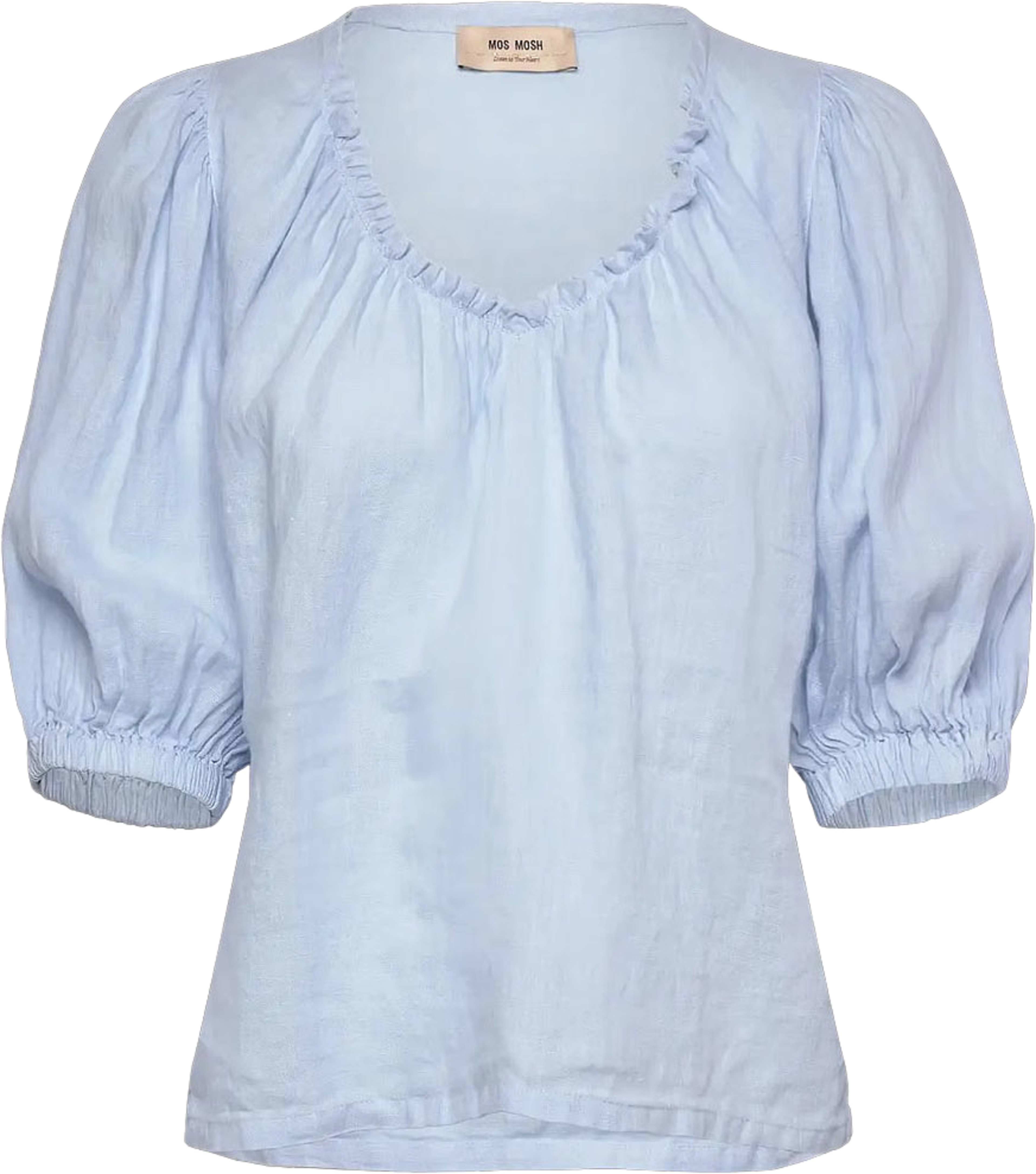 MMTaissa Linen Blouse, från Mos Mosh, i färgen Skyway. Klicka för att öppna bilden i stort format