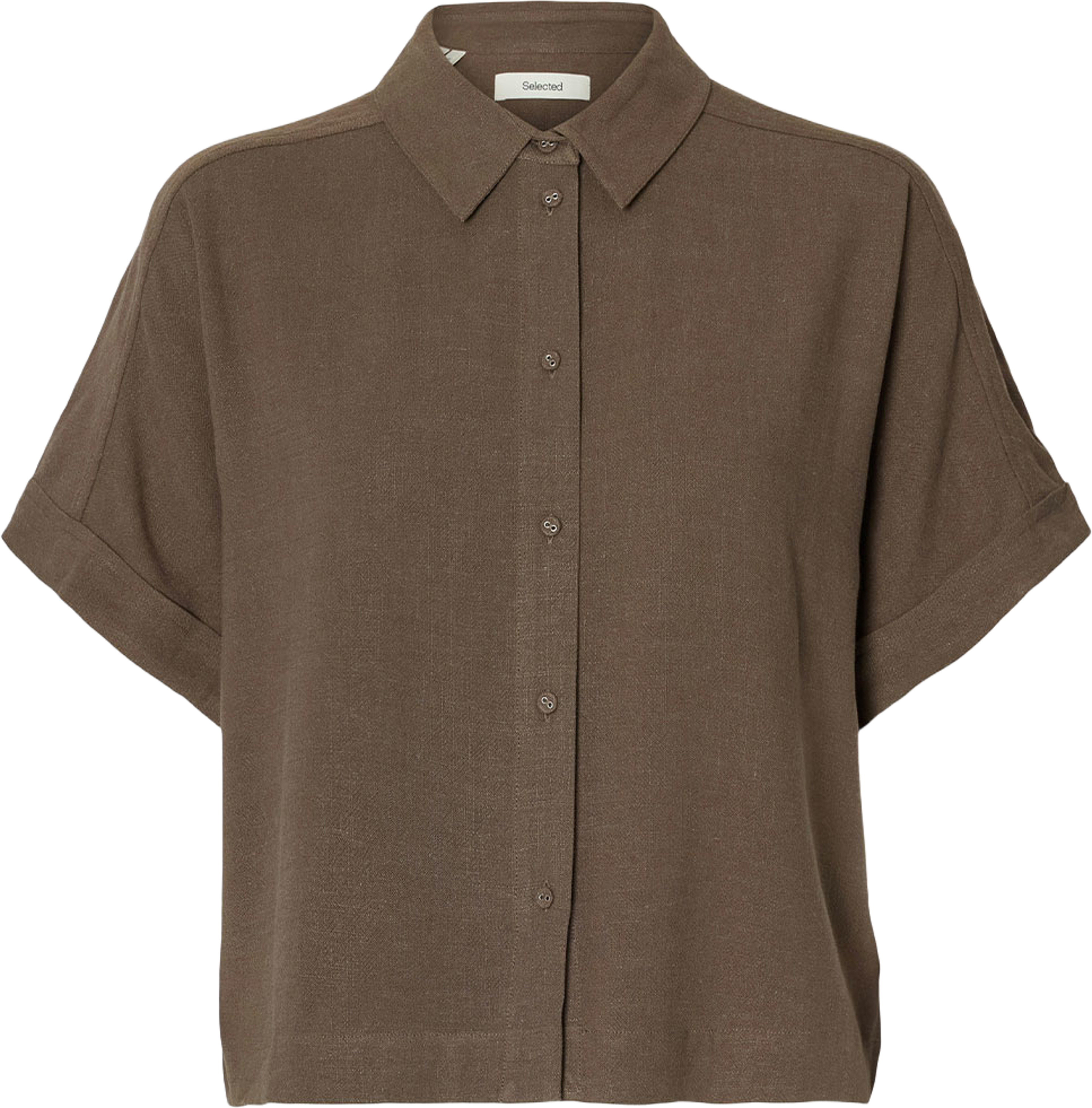 Viva Cropped Shirt, från Selected Femme, i färgen Chocolate Chip. Klicka för att öppna bilden i stort format