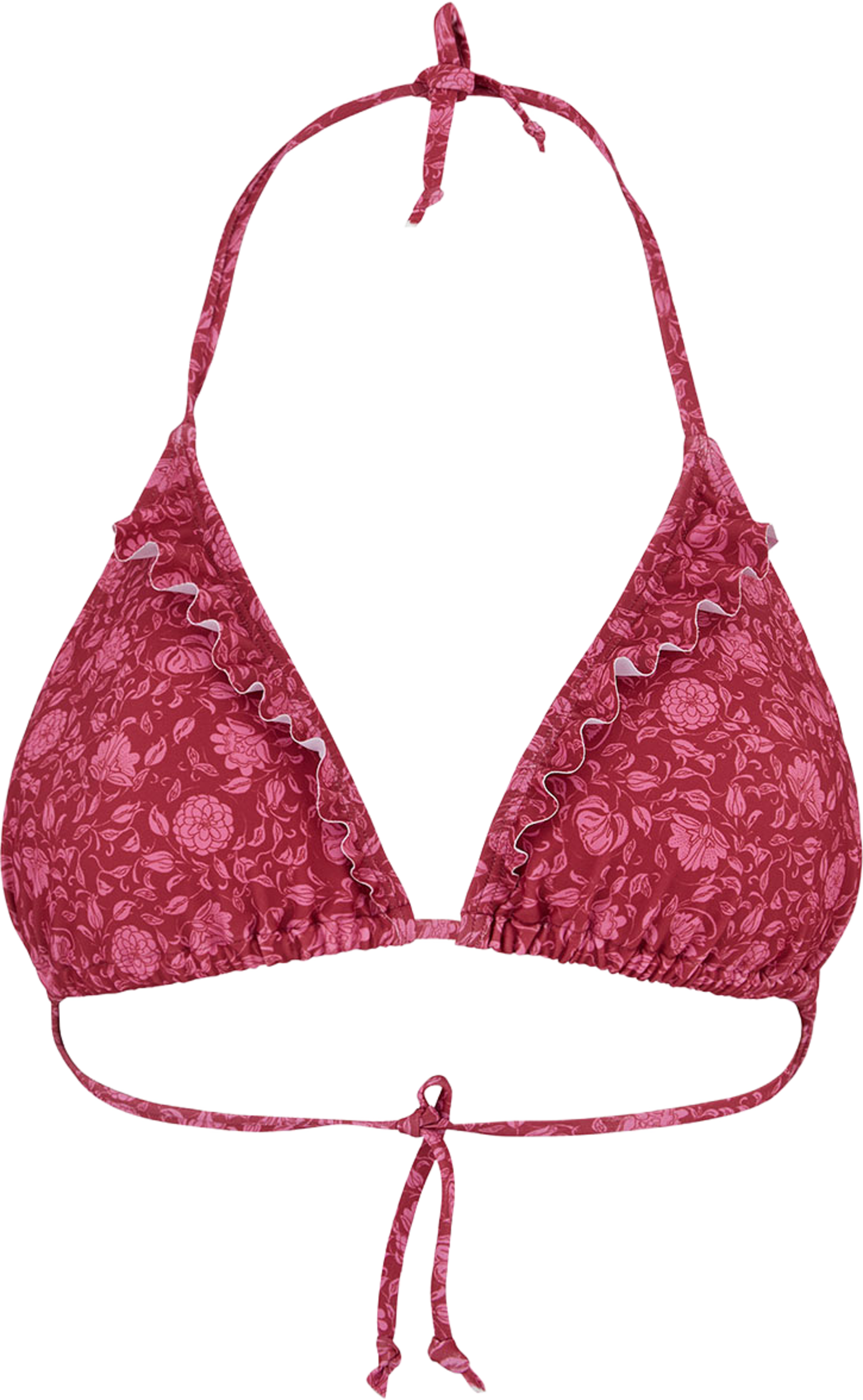 Asflora Bel Frill Bikini Top, från Becksöndergaard, i färgen Garnet Red. Klicka för att öppna bilden i stort format