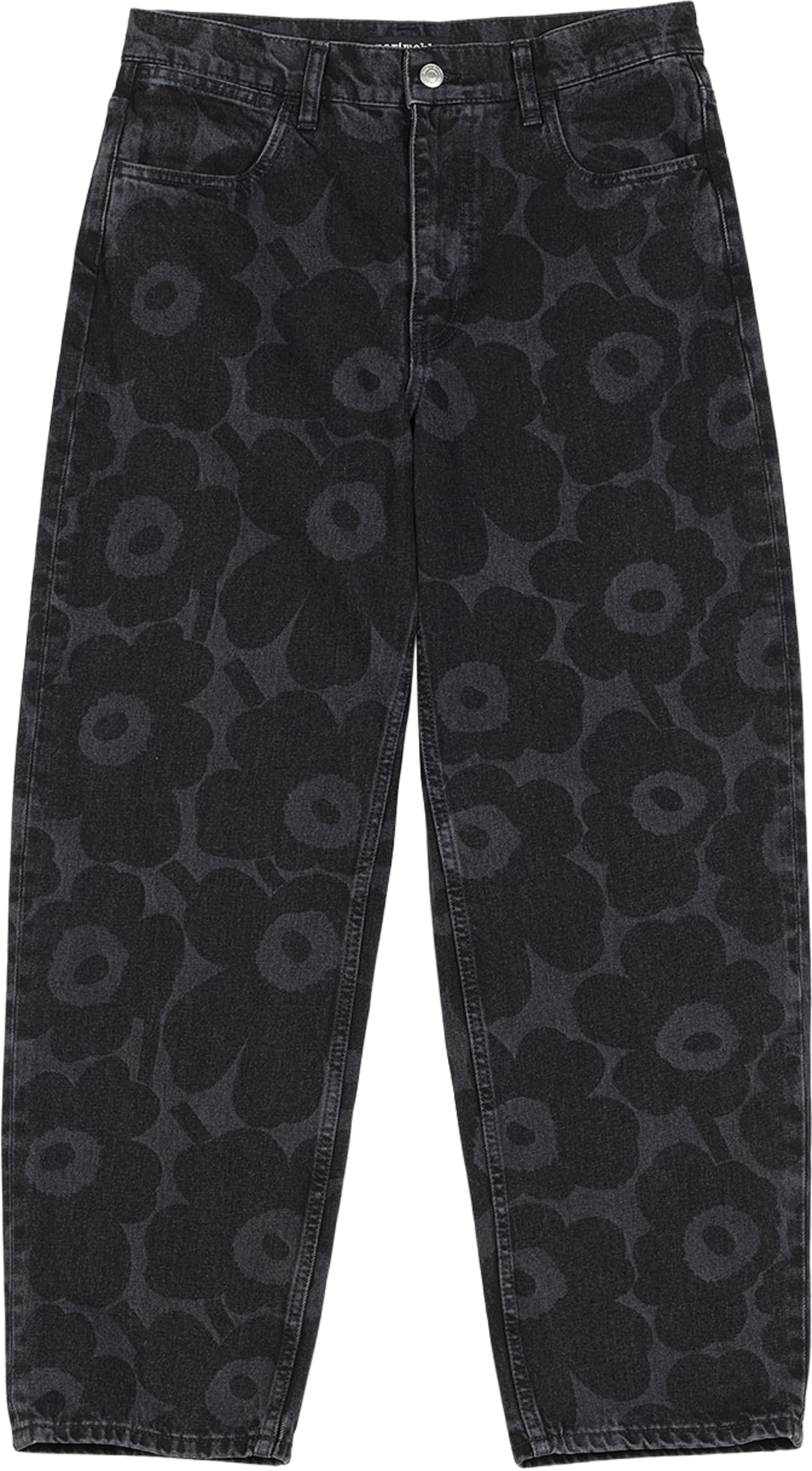 Maridenim Barrel Unikko Jeans, från Marimekko, i färgen Washed Black. Klicka för att öppna bilden i stort format