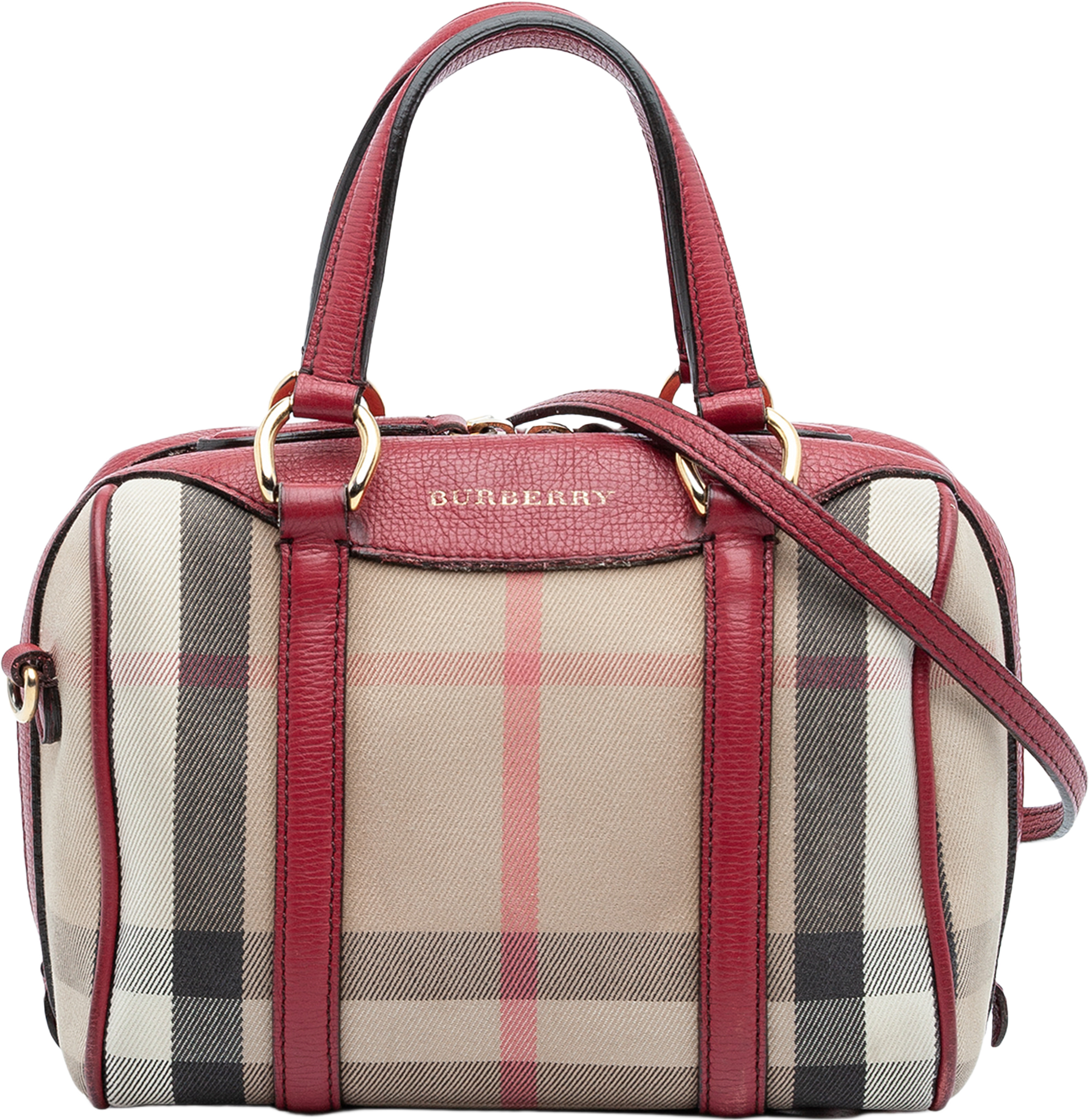 Burberry Small House Check Canvas Alchester Bowling Bag, från Luxclusif, i färgen beige. Klicka för att öppna bilden i stort format