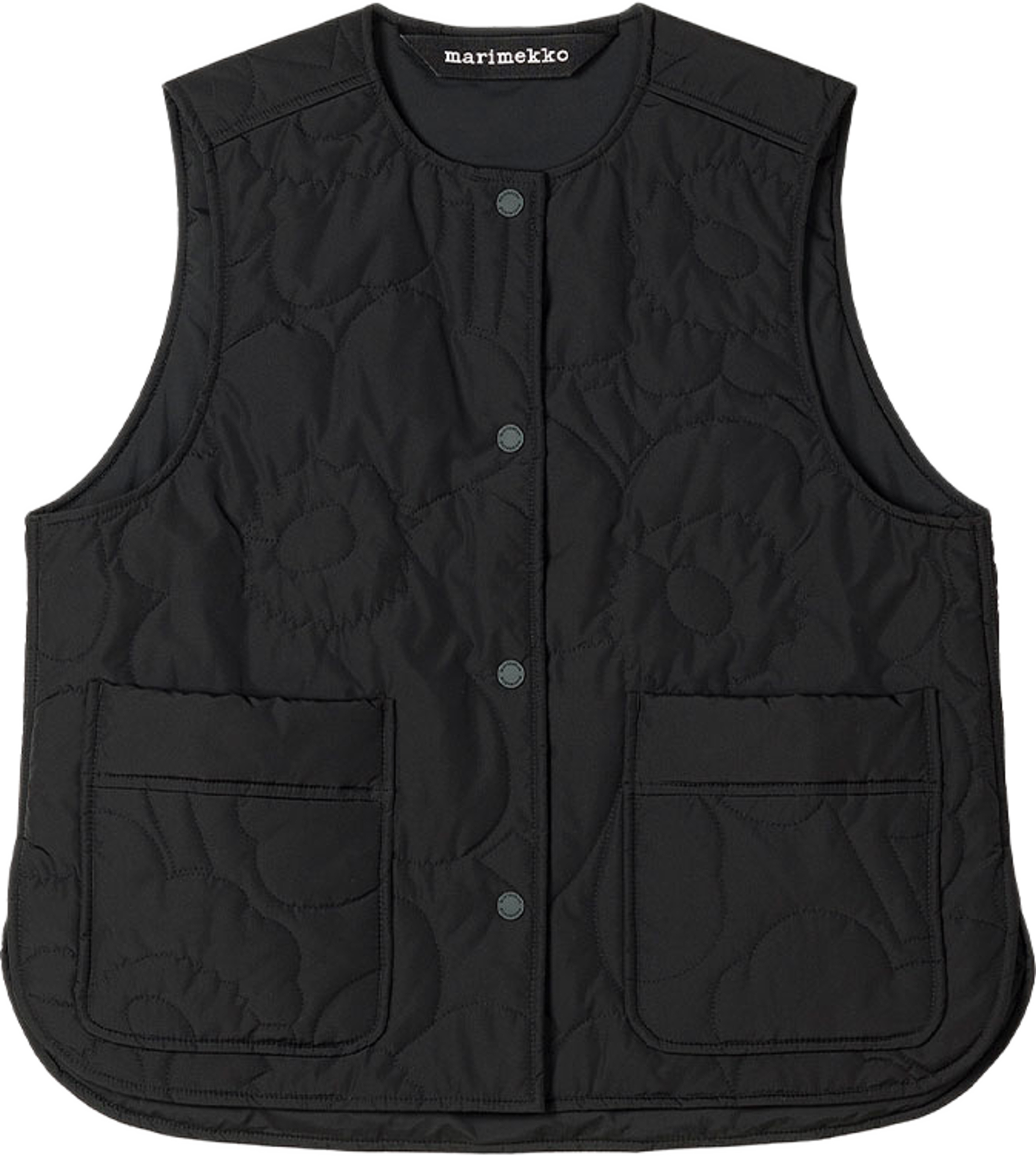 Kaiverrus Piirto Unikko Padded Vest, från Marimekko, i färgen Black. Black. Klicka för att öppna bilden i stort format