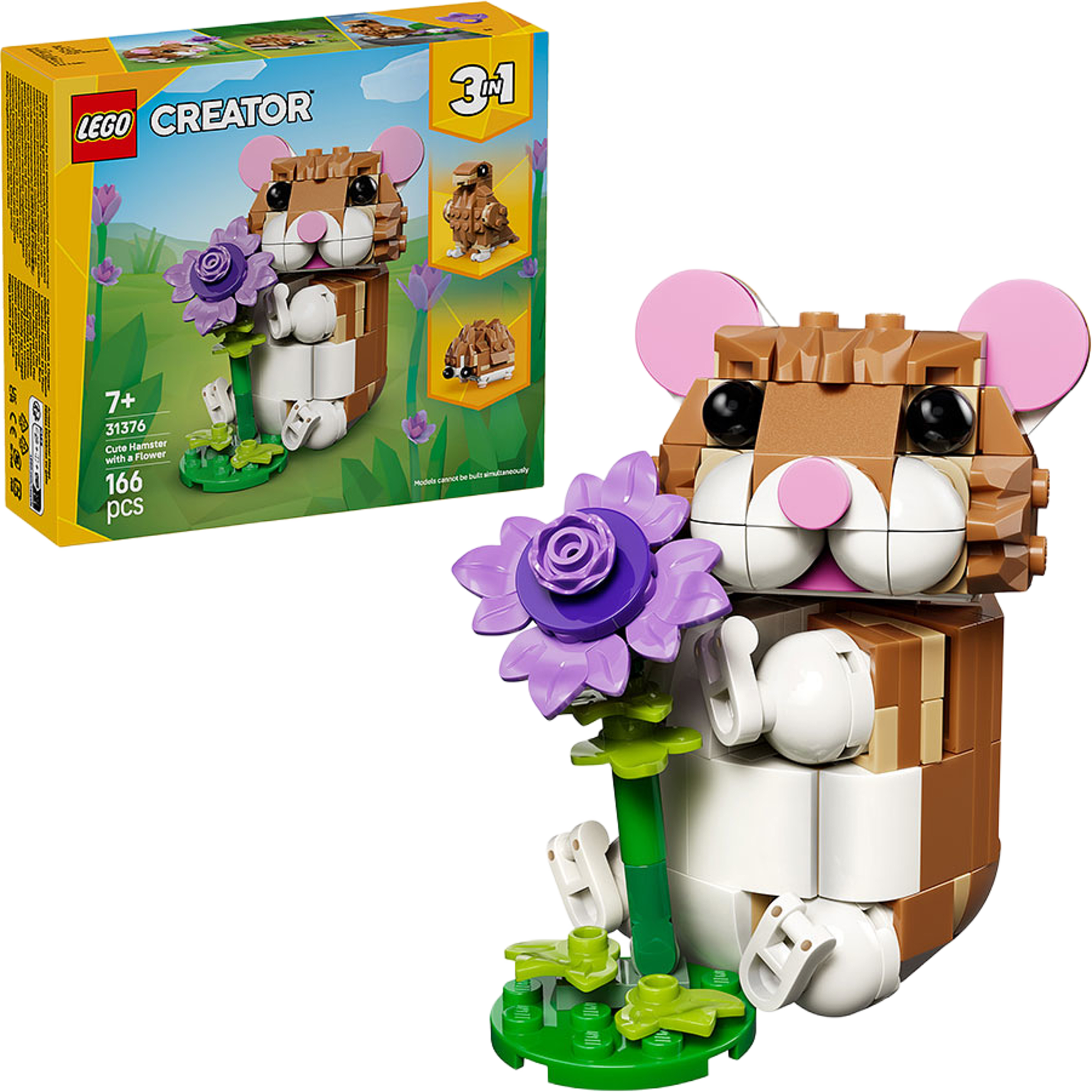 Söt hamster med blomma, från LEGO. Klicka för att öppna bilden i stort format