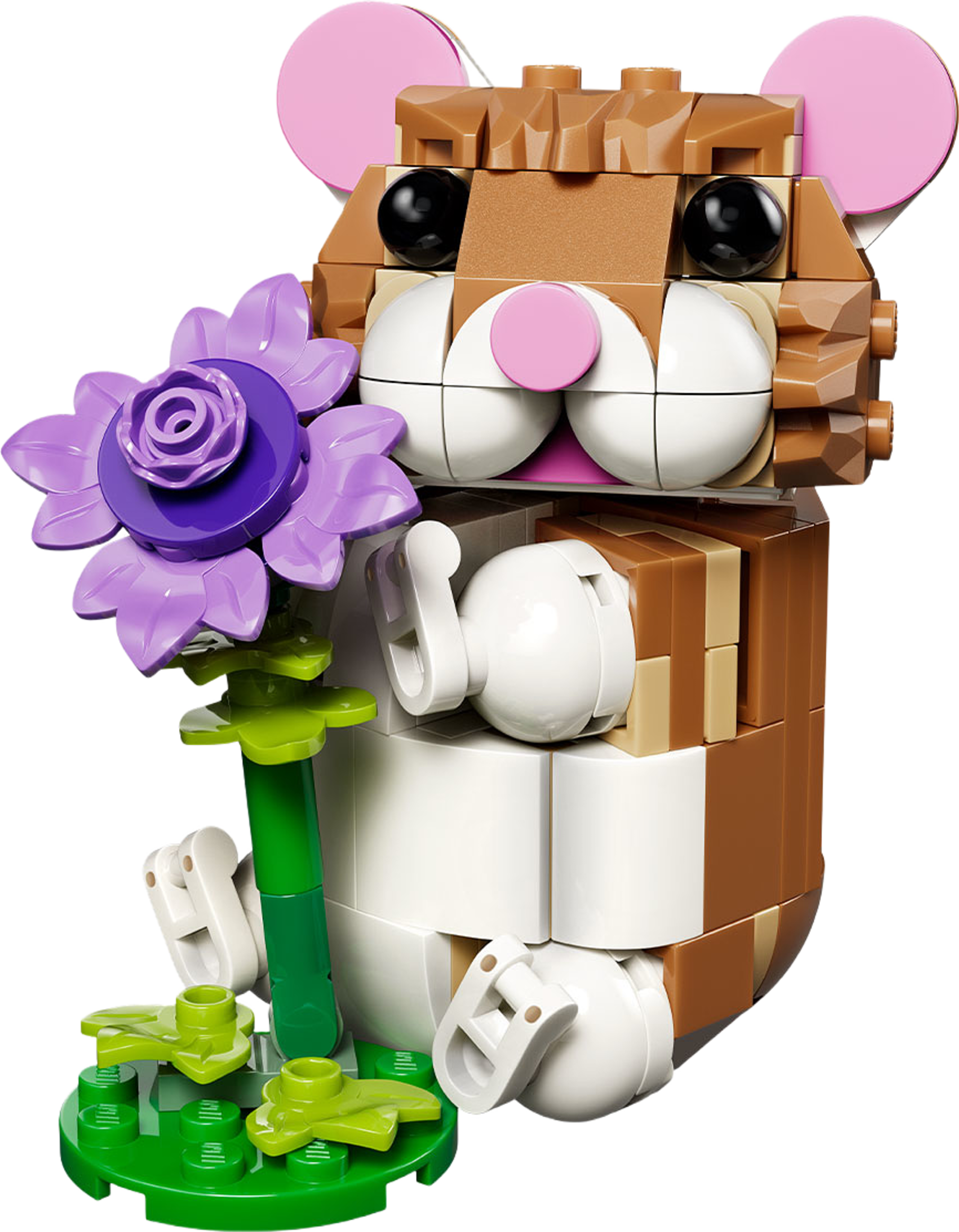 Söt hamster med blomma, från LEGO. Klicka för att öppna bilden i stort format