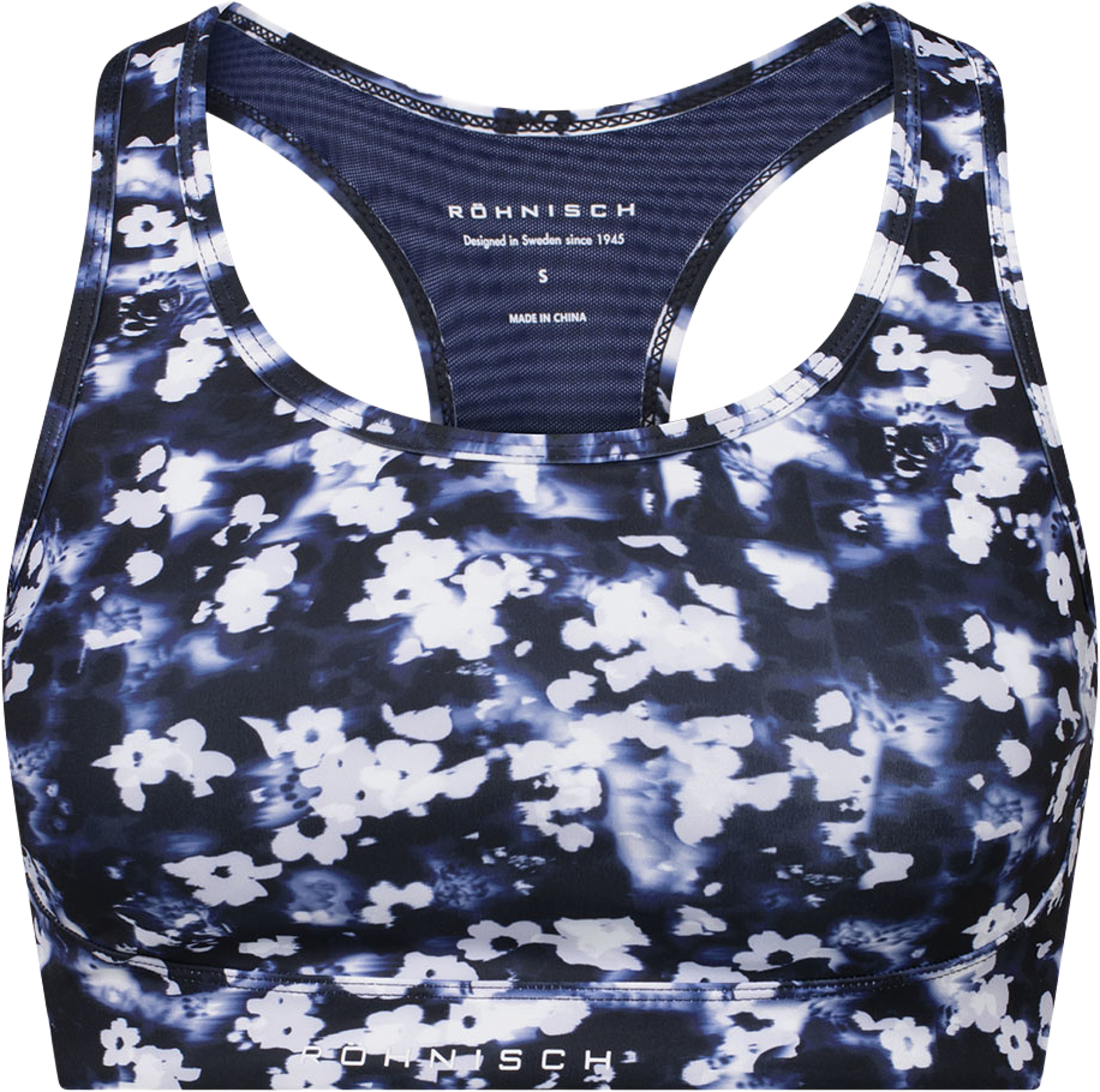 Printed Mesh Sportsbra, från Röhnisch, i färgen Indigo Bloom. Klicka för att öppna bilden i stort format