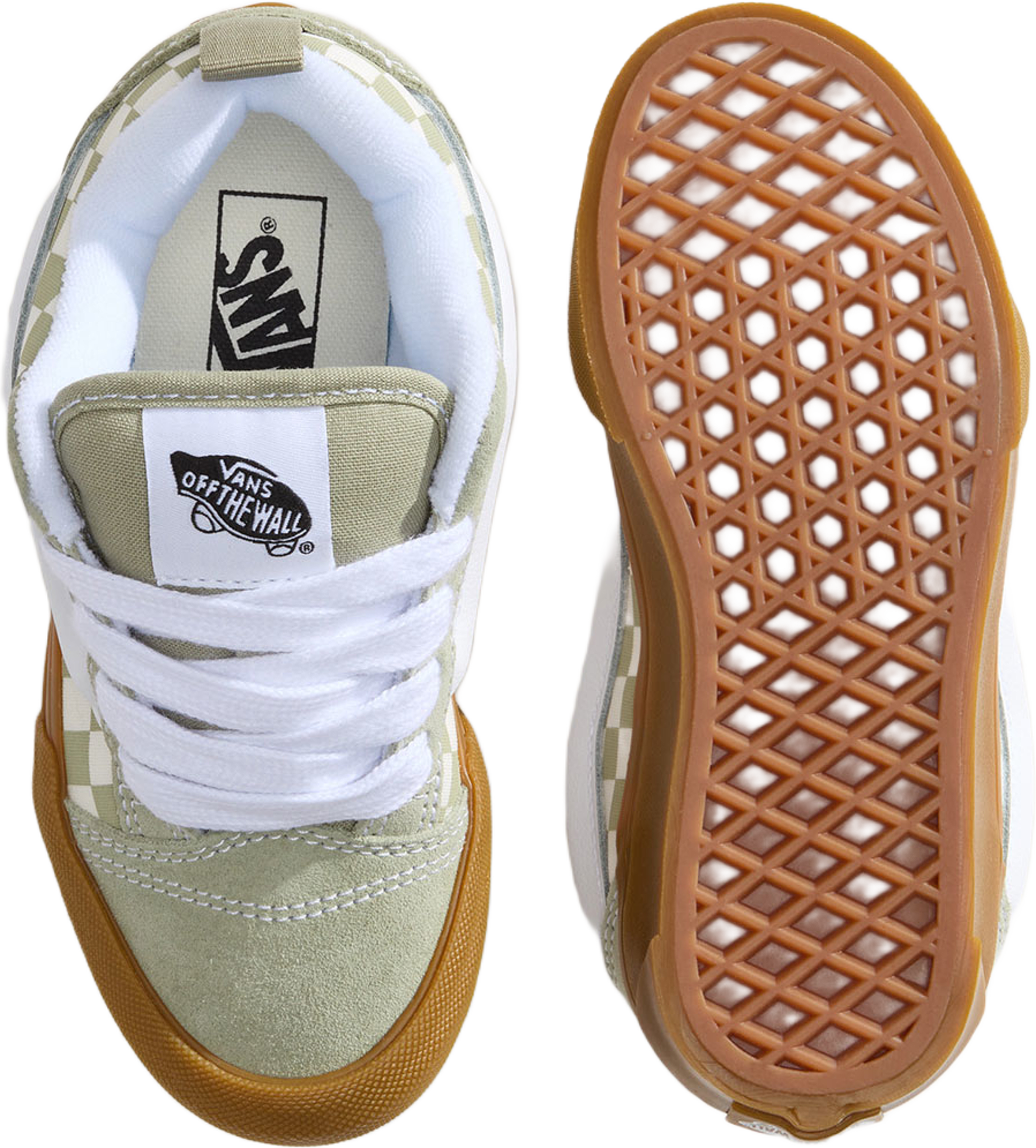 Knu Skool, från Vans, i färgen Soft Sage, Gum. Klicka för att öppna bilden i stort format