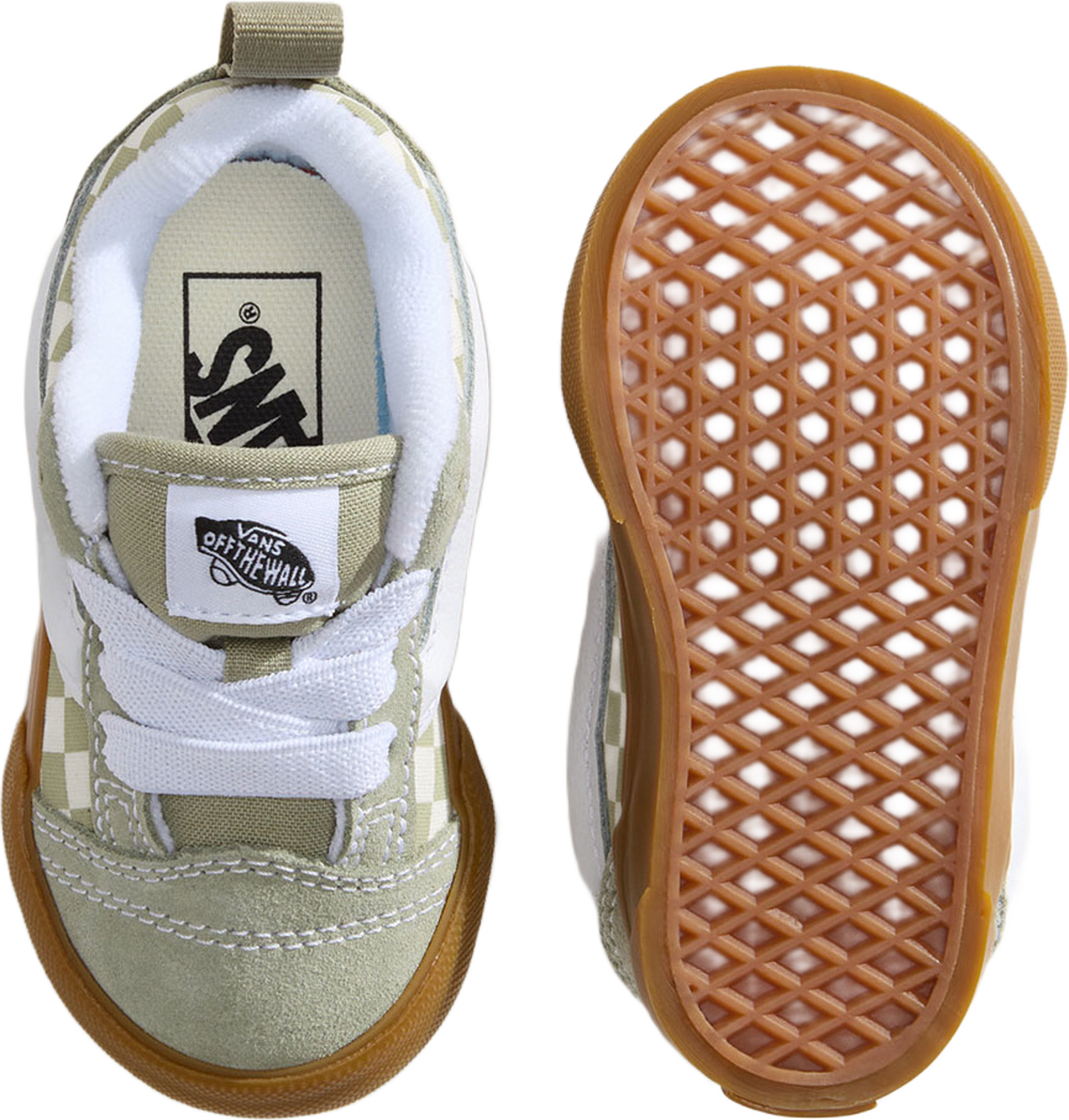 Knu Skool, från Vans, i färgen Soft Sage, Gum. Klicka för att öppna bilden i stort format