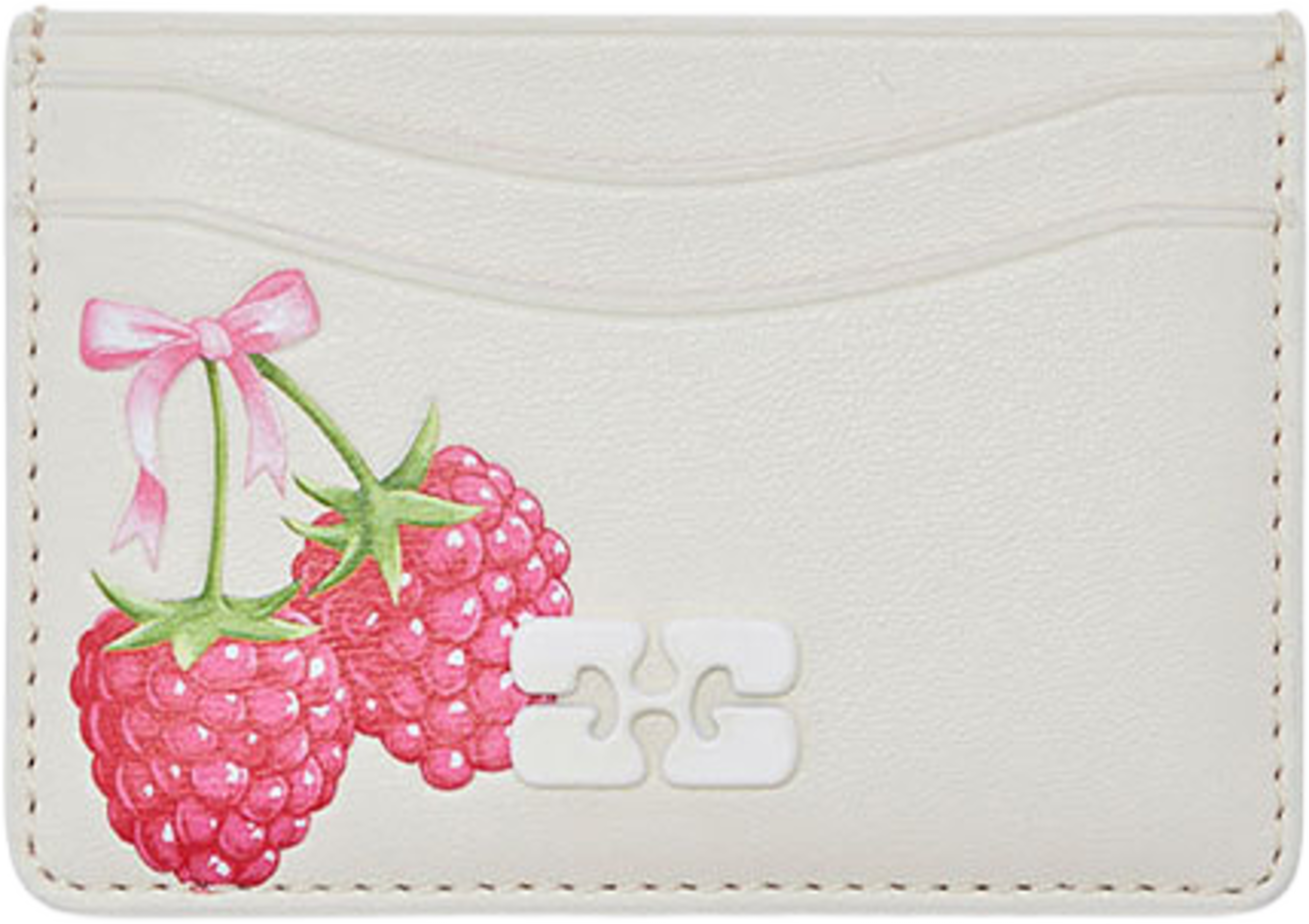 Bou Card Holder With Flap Raspberry Print, från GANNI, i färgen Egret. Klicka för att öppna bilden i stort format