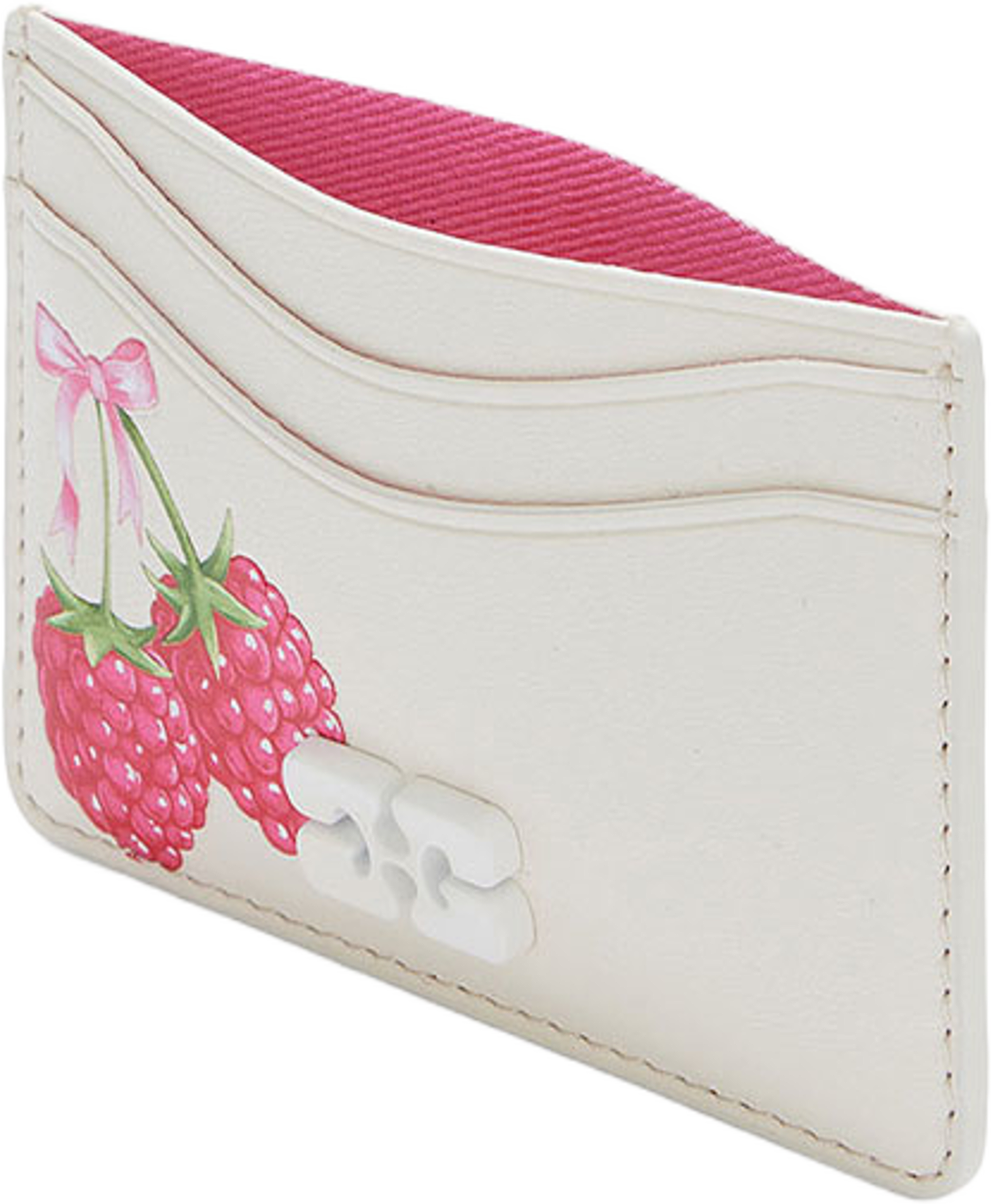 Bou Card Holder With Flap Raspberry Print, från GANNI, i färgen Egret. Klicka för att öppna bilden i stort format