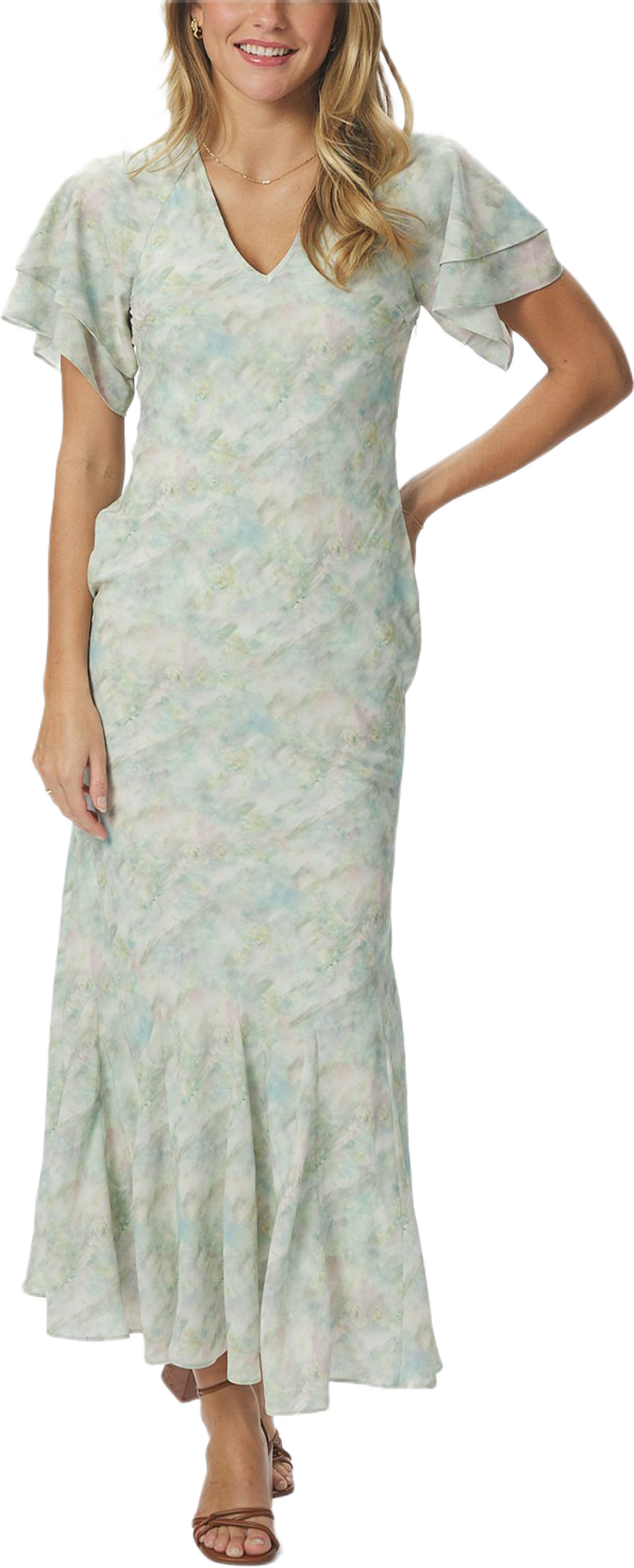 Celesse Print Chiffon Dress, från Neo Noir, i färgen Light Green. Klicka för att öppna bilden i stort format