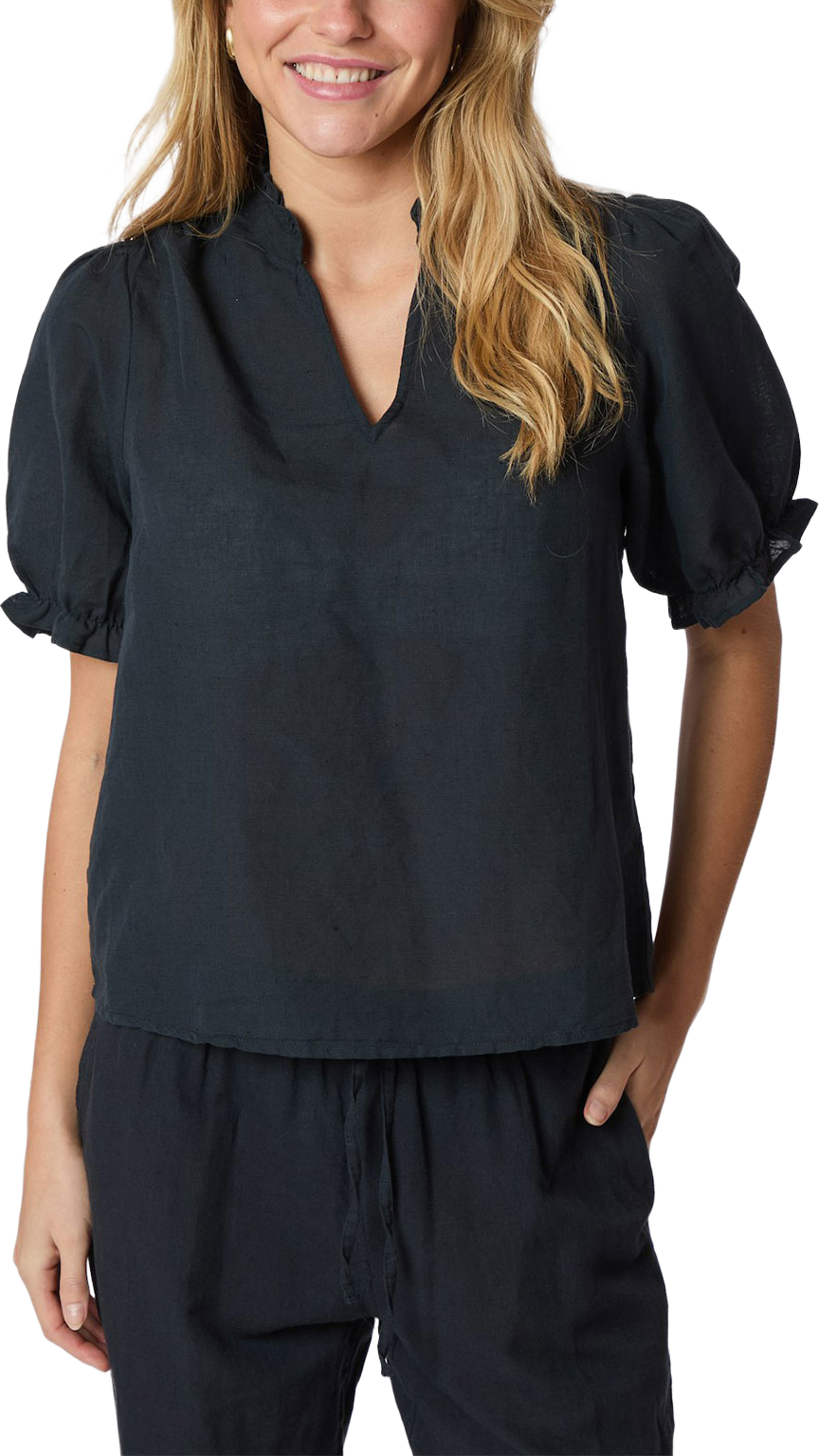 Blouse Odesa Linen, från Neo Noir, i färgen Navy. Klicka för att öppna bilden i stort format