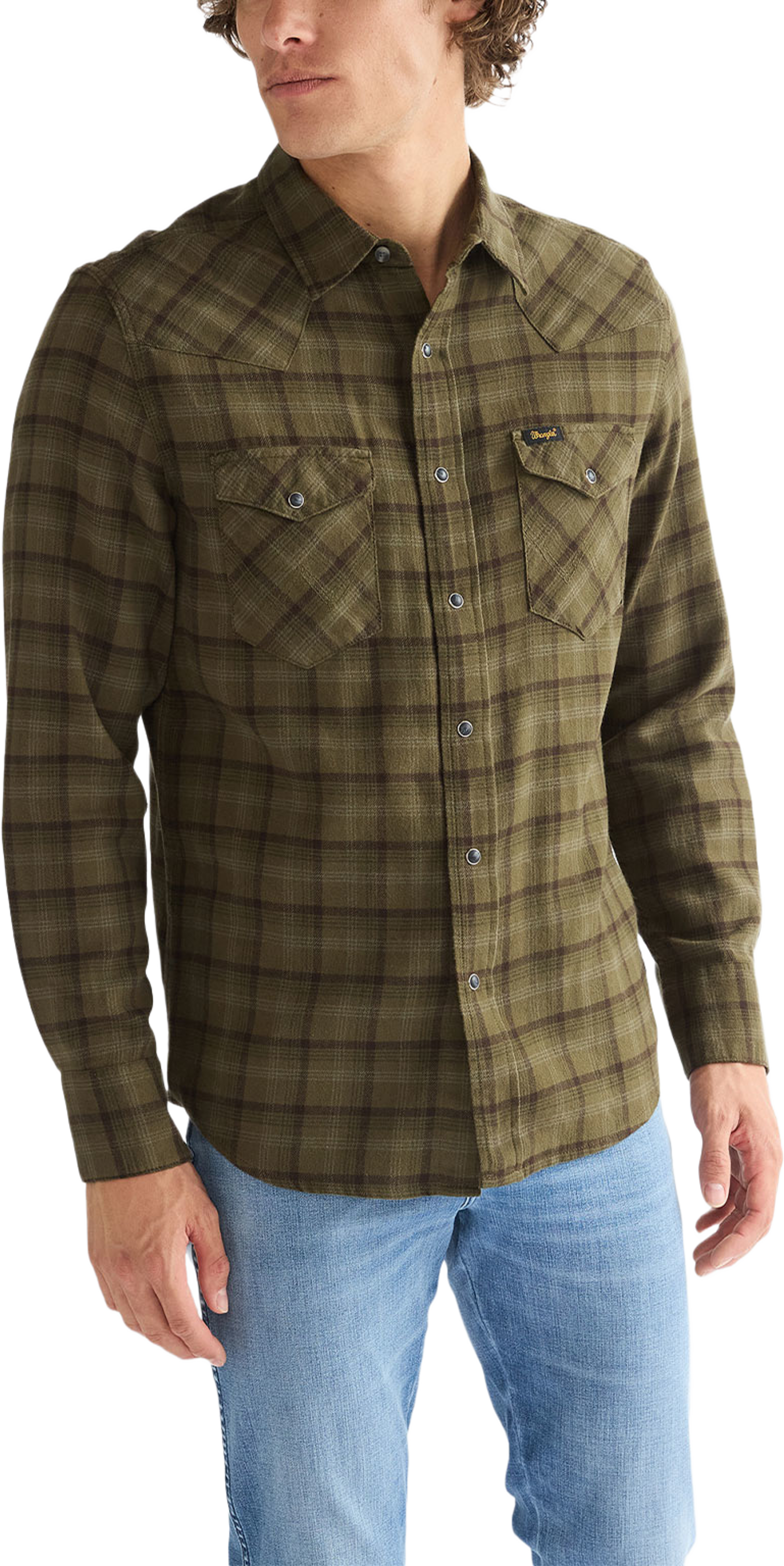 Western Shirt, från Wrangler, i färgen Olive Night. Klicka för att öppna bilden i stort format