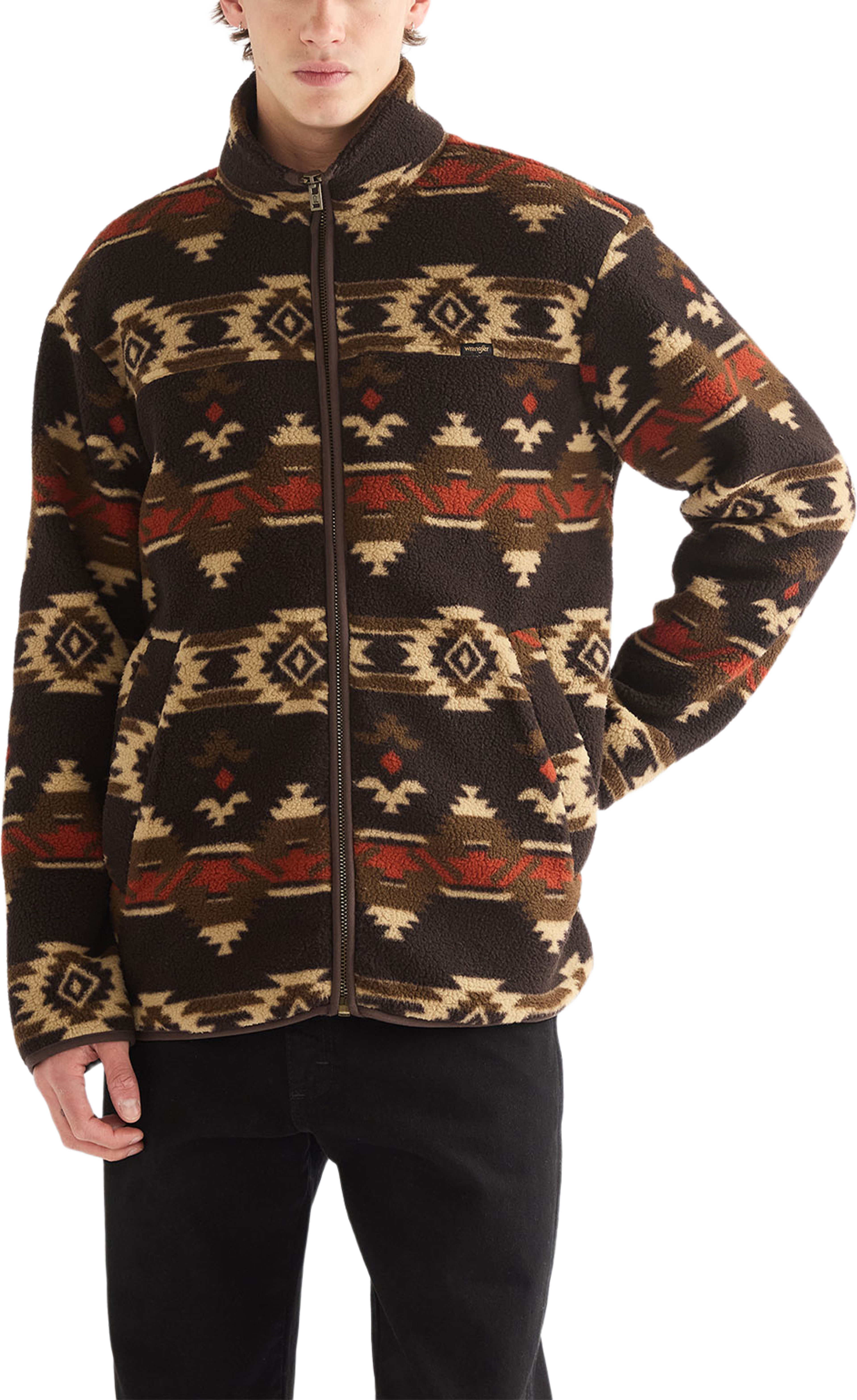 Sherpa Fleece Jacket, från Wrangler, i färgen Aztec Chocolate Torte. Klicka för att öppna bilden i stort format