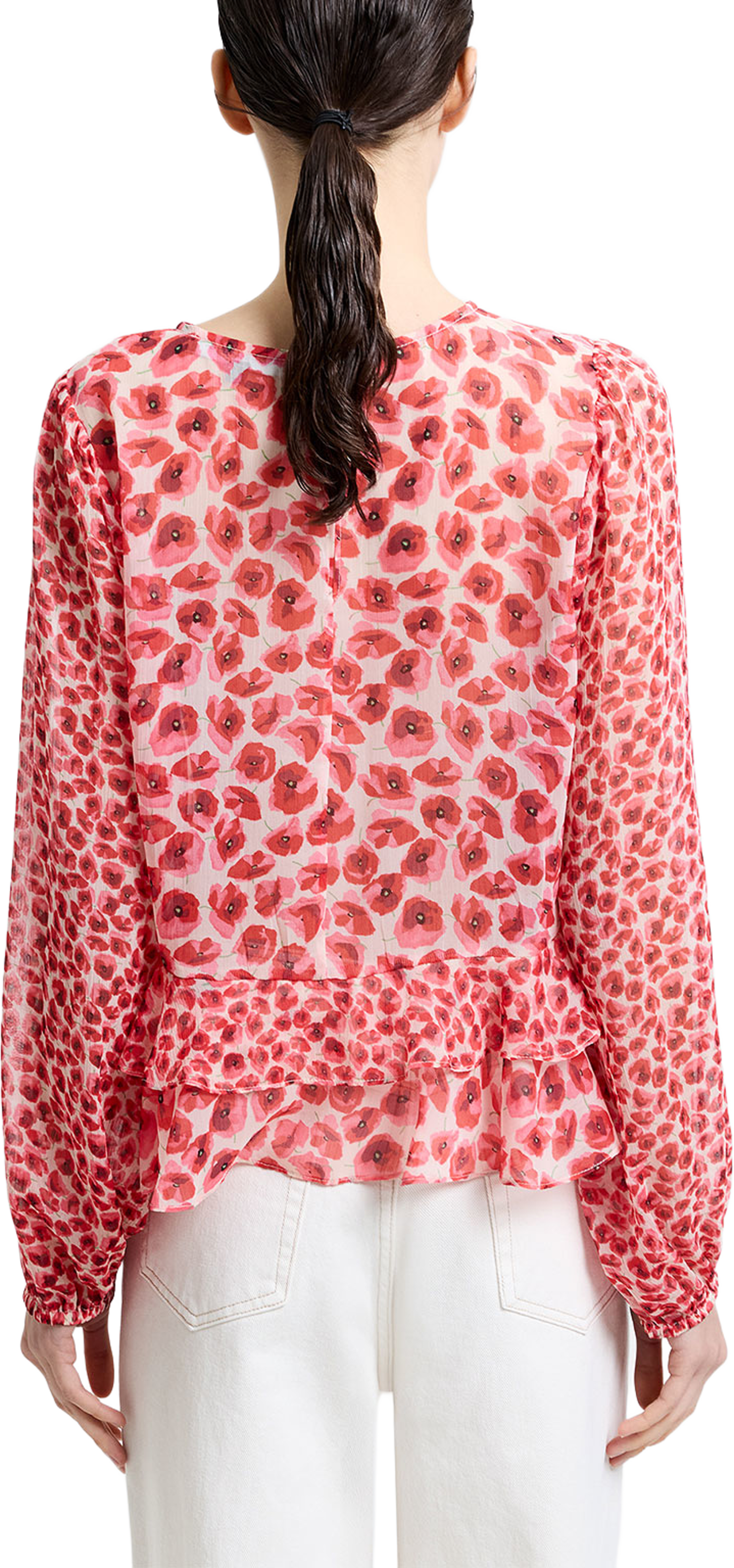 Poppy Emina Semi-Sheer Puff Sleeve Top, från French Connection, i färgen Poppy Print. Klicka för att öppna bilden i stort format