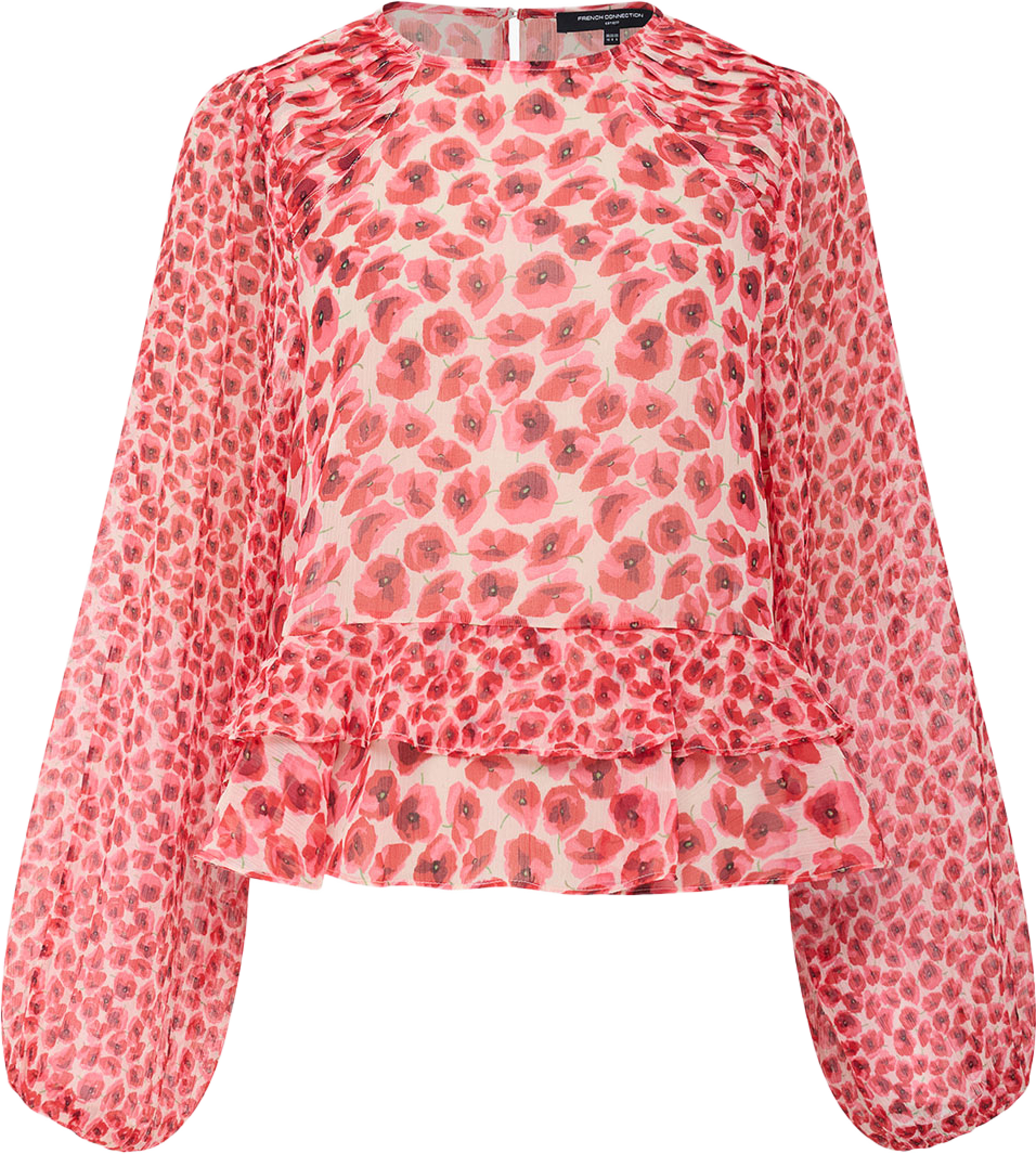 Poppy Emina Semi-Sheer Puff Sleeve Top, från French Connection, i färgen Poppy Print. Klicka för att öppna bilden i stort format