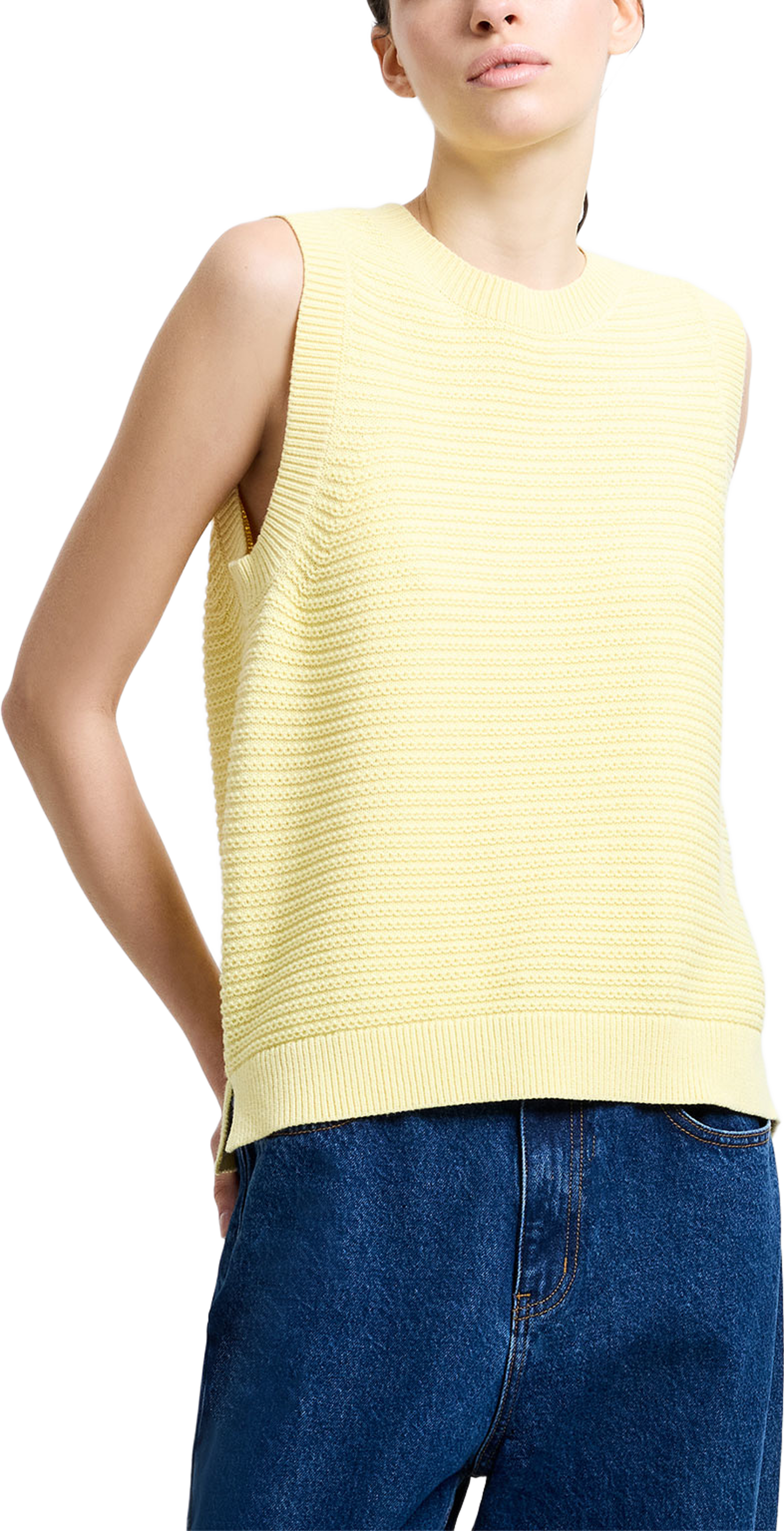 Lily Mozart Knit Sleeveless Tank Top, från French Connection, i färgen Mellow Yellow. Klicka för att öppna bilden i stort format