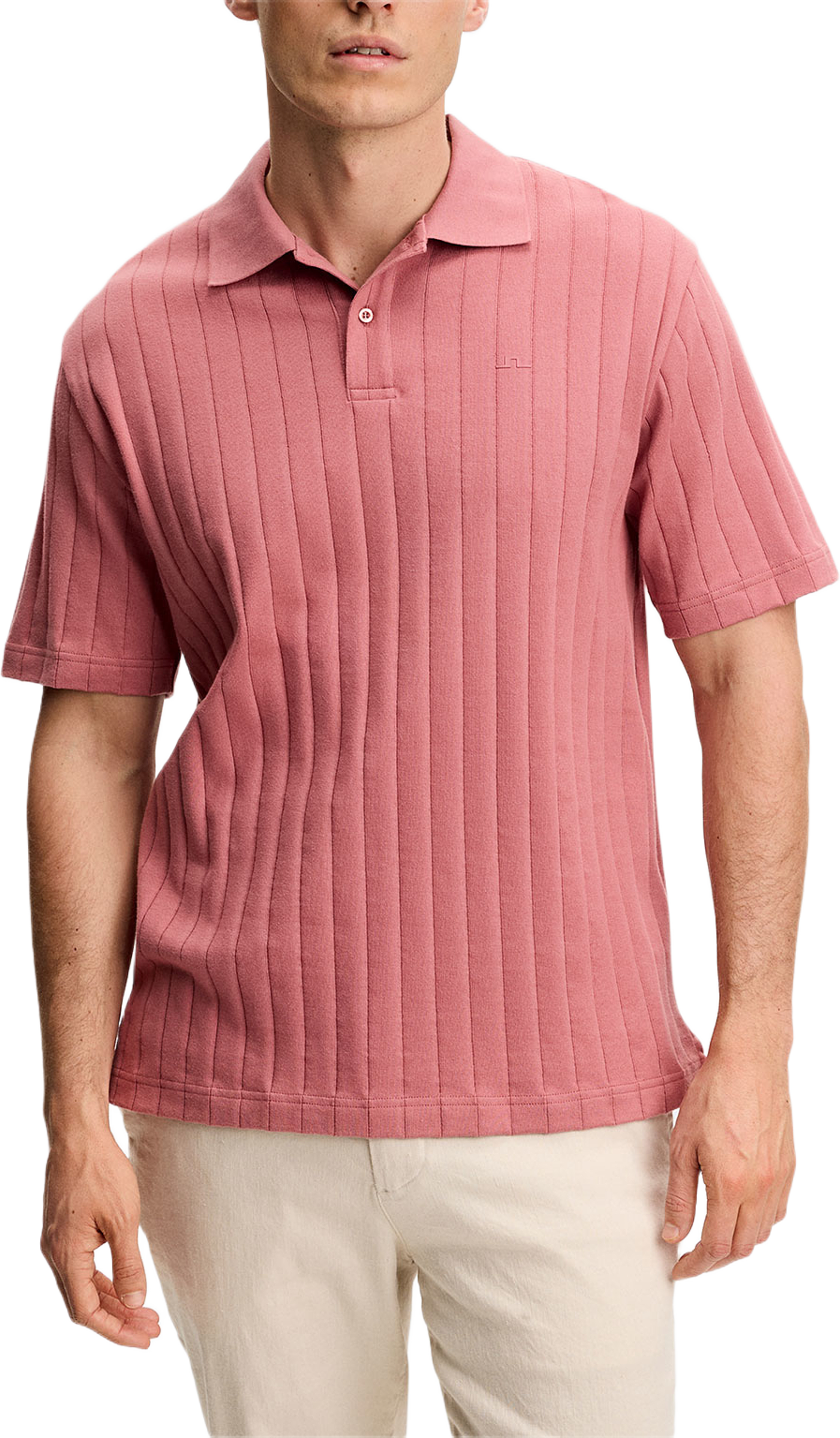 Simon Stripe Polo, från J.Lindeberg, i färgen Withered Rose. Klicka för att öppna bilden i stort format