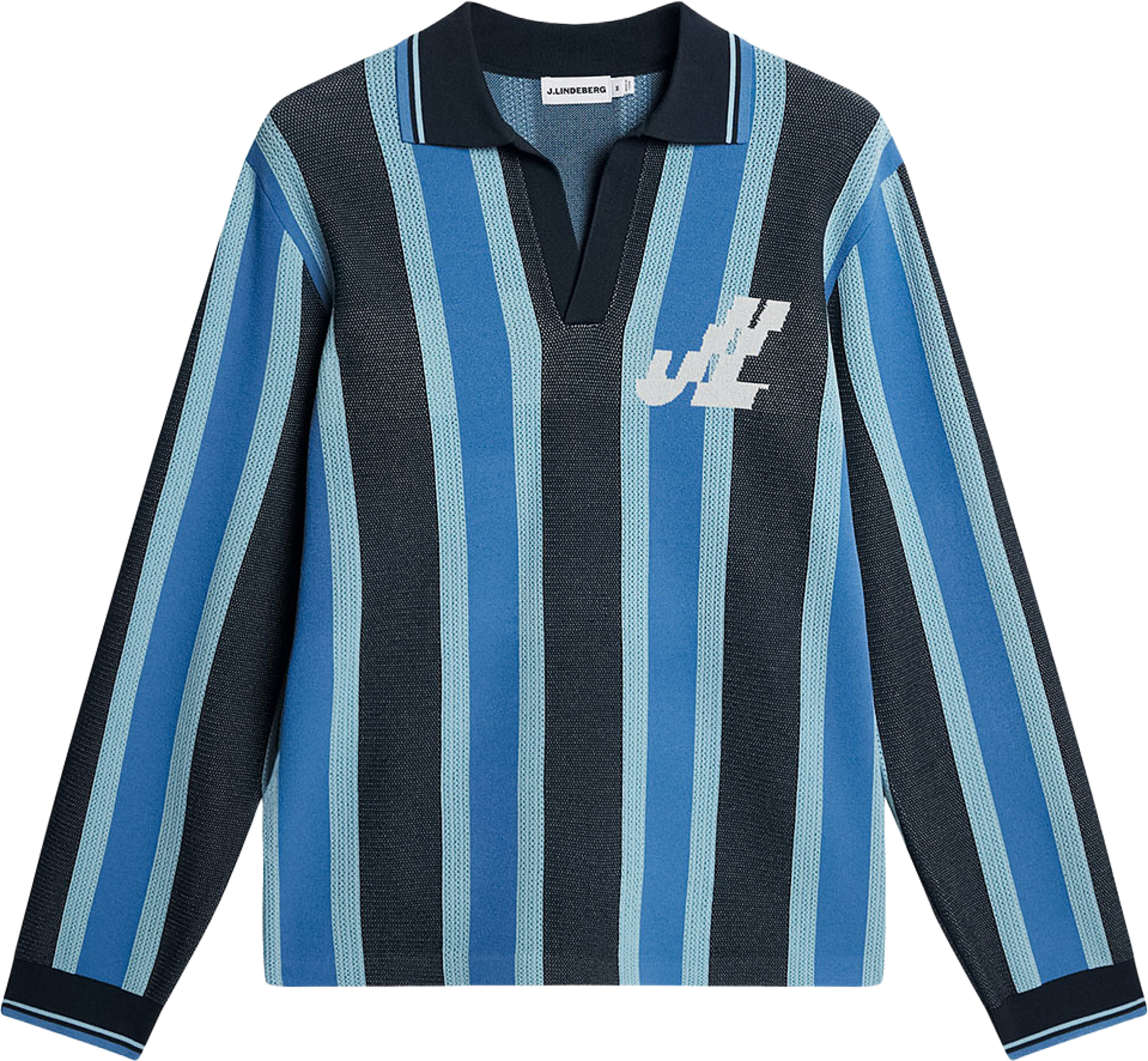Silas Stripe Polo Knit, från J.Lindeberg, i färgen Jl Navy. Klicka för att öppna bilden i stort format