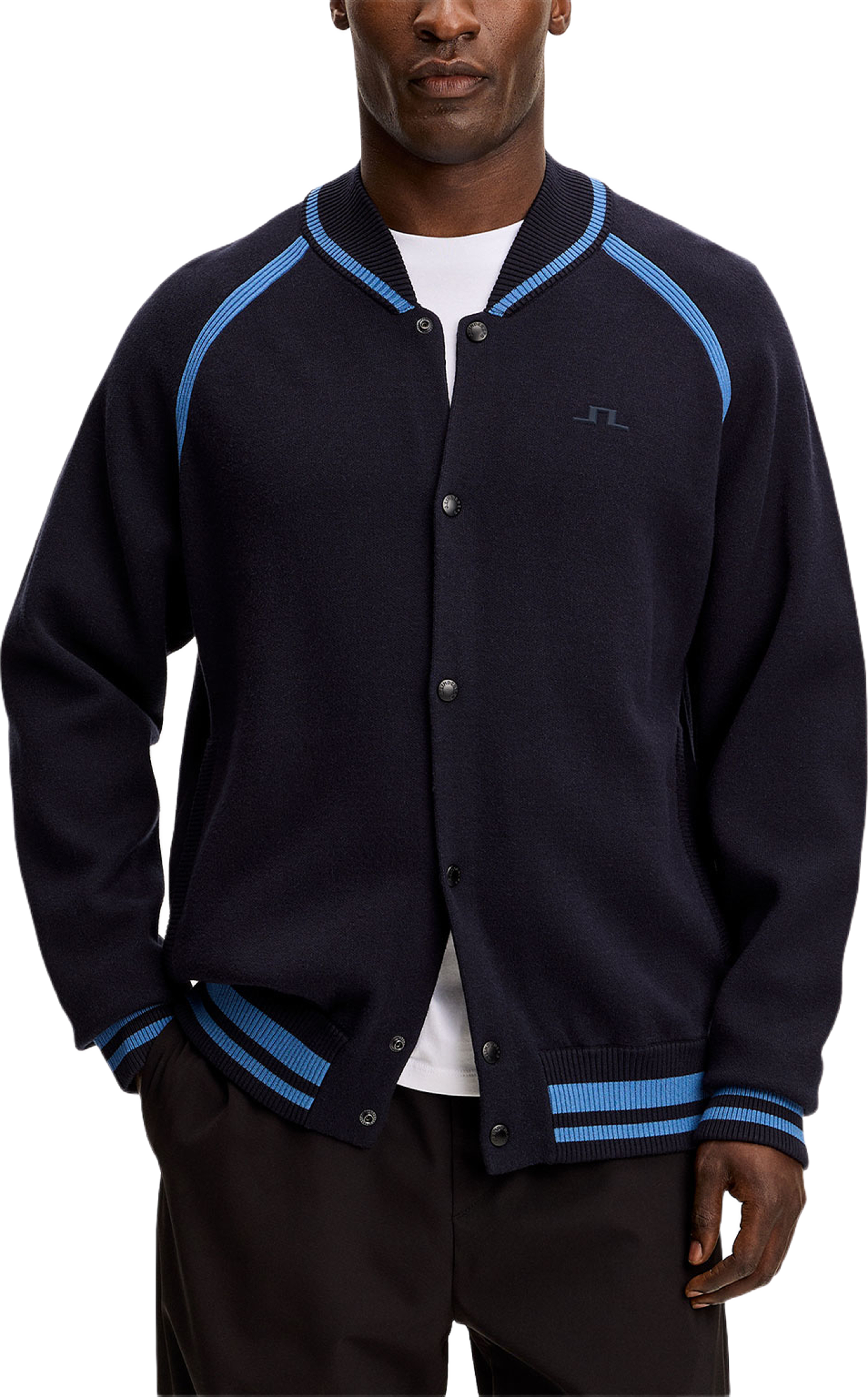 Stanley Jacquard Knit Bomber, från J.Lindeberg, i färgen Jl Navy. Klicka för att öppna bilden i stort format