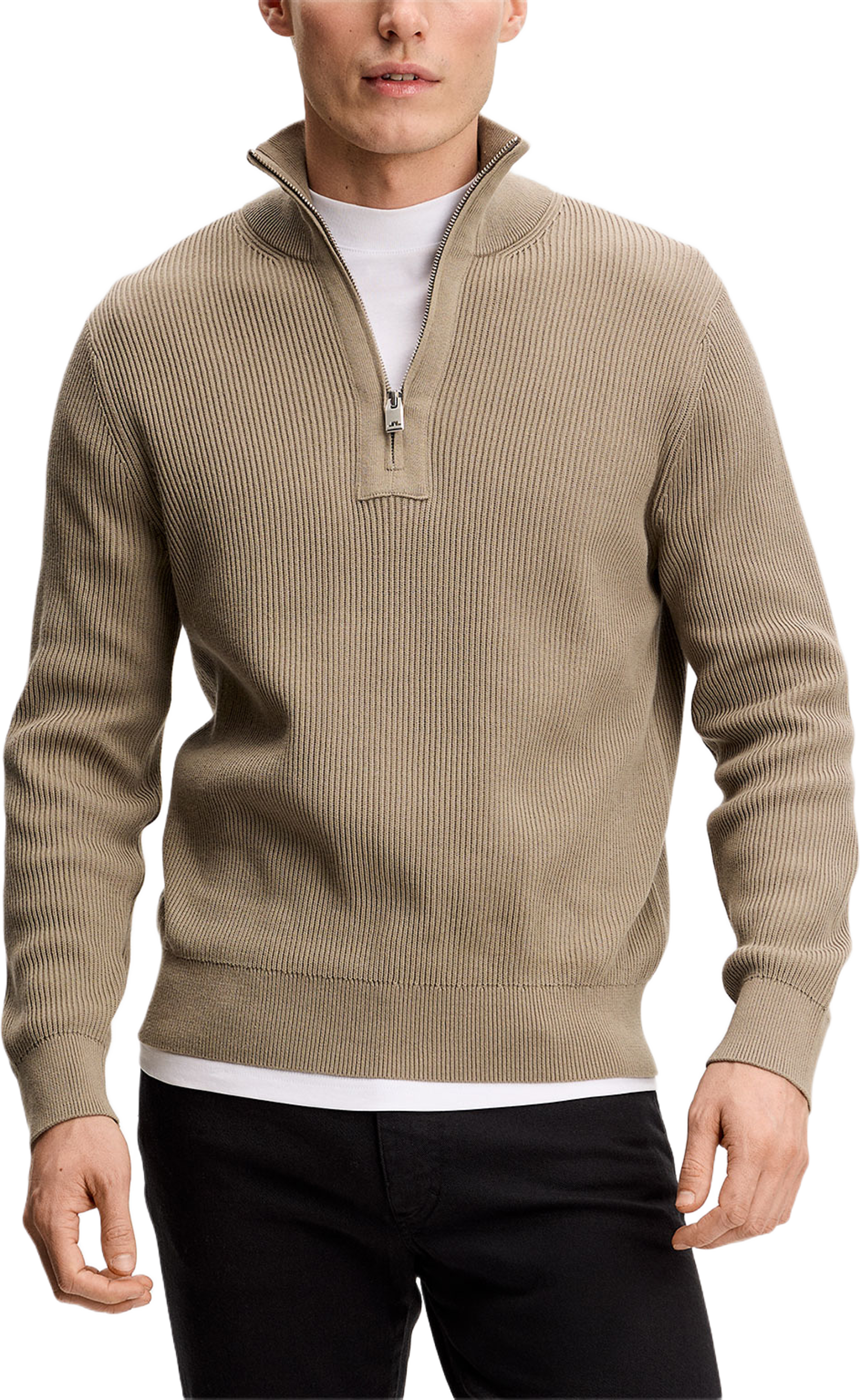 Alex Half Zip Knitted Sweater, från J.Lindeberg, i färgen Brindle. Klicka för att öppna bilden i stort format