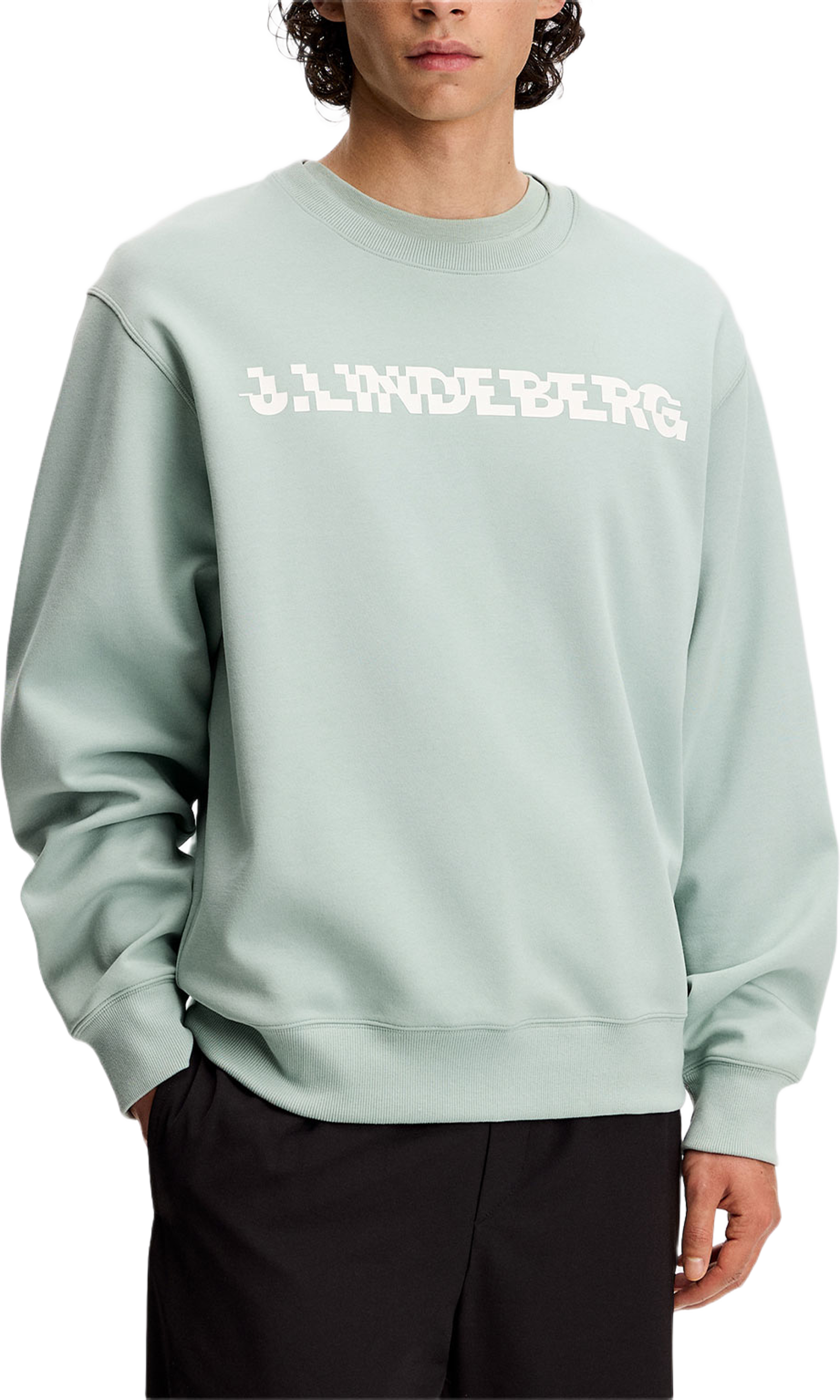 Club Printed  Crew Neck, från J.Lindeberg, i färgen Jadeite. Klicka för att öppna bilden i stort format