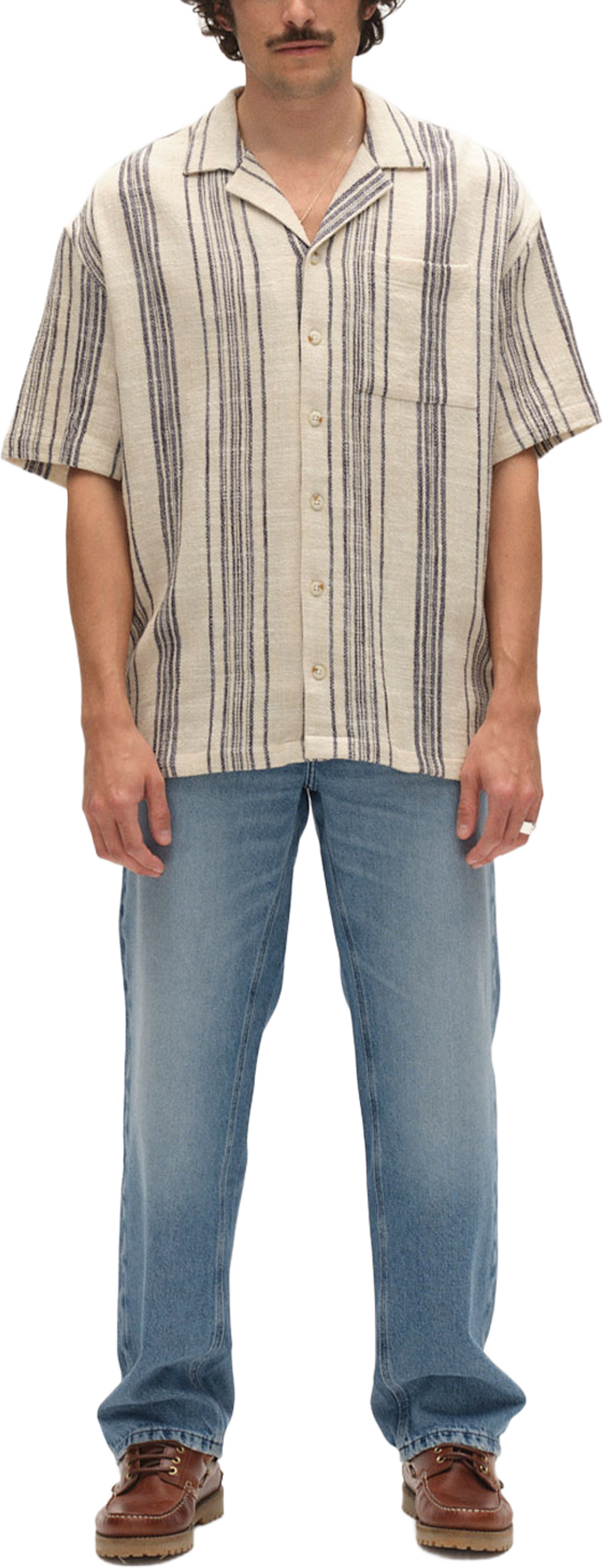 jens Over Resort Riga Shirt S/S, från GABBA, i färgen Navy Stripe. Klicka för att öppna bilden i stort format