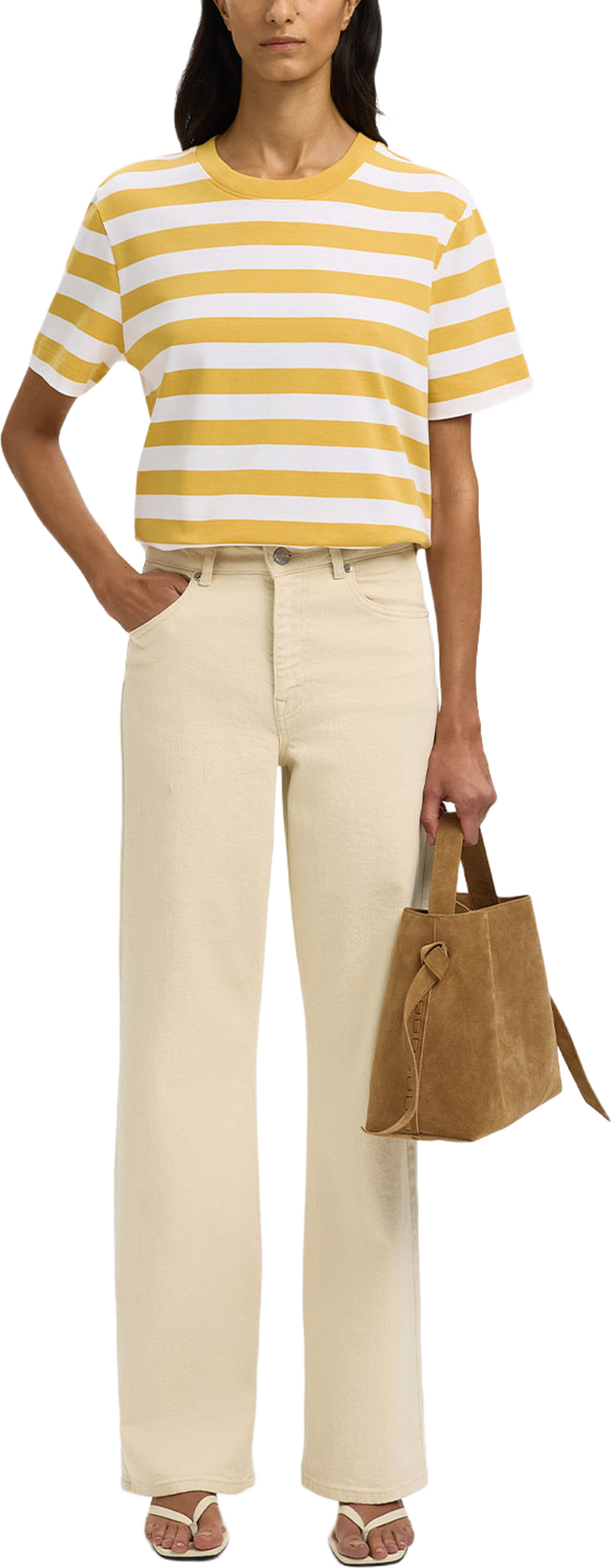 SLFESSENTIAL STRIPED BOXY TEE, från Selected Femme, i färgen Ochre Bright White - Wide. Klicka för att öppna bilden i stort format