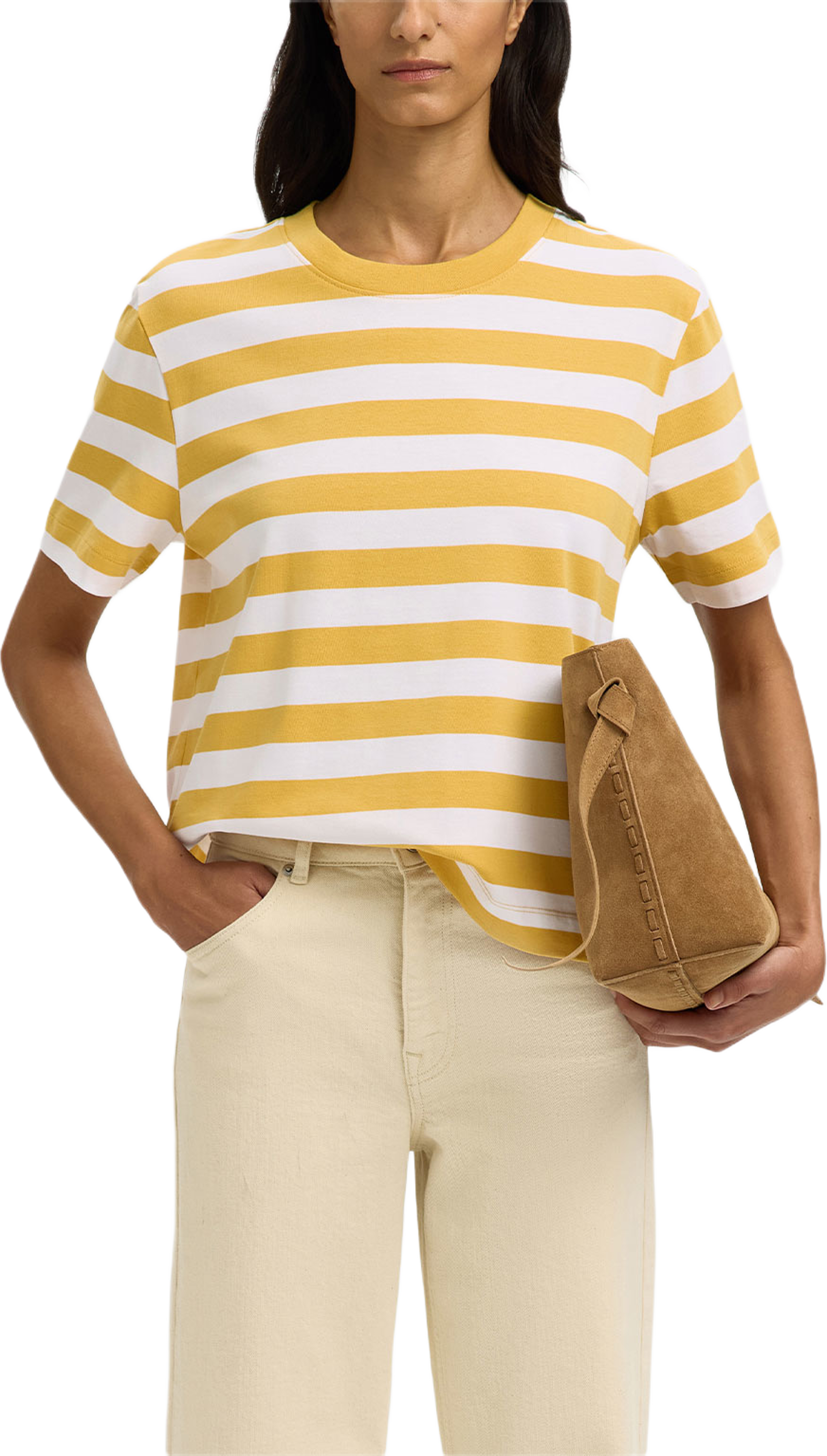 SLFESSENTIAL STRIPED BOXY TEE, från Selected Femme, i färgen Ochre Bright White - Wide. Klicka för att öppna bilden i stort format