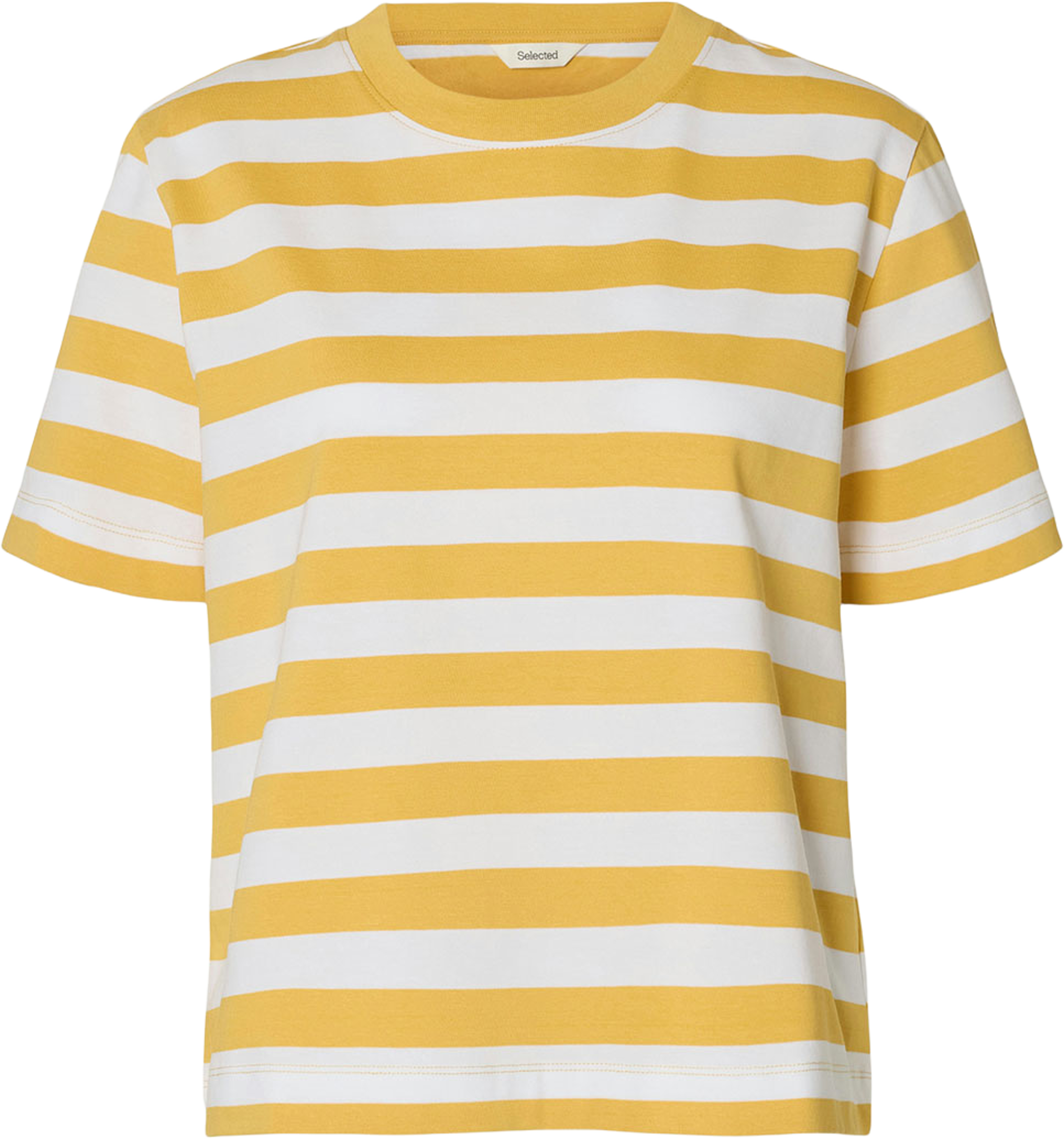 SLFESSENTIAL STRIPED BOXY TEE, från Selected Femme, i färgen Ochre Bright White - Wide. Klicka för att öppna bilden i stort format