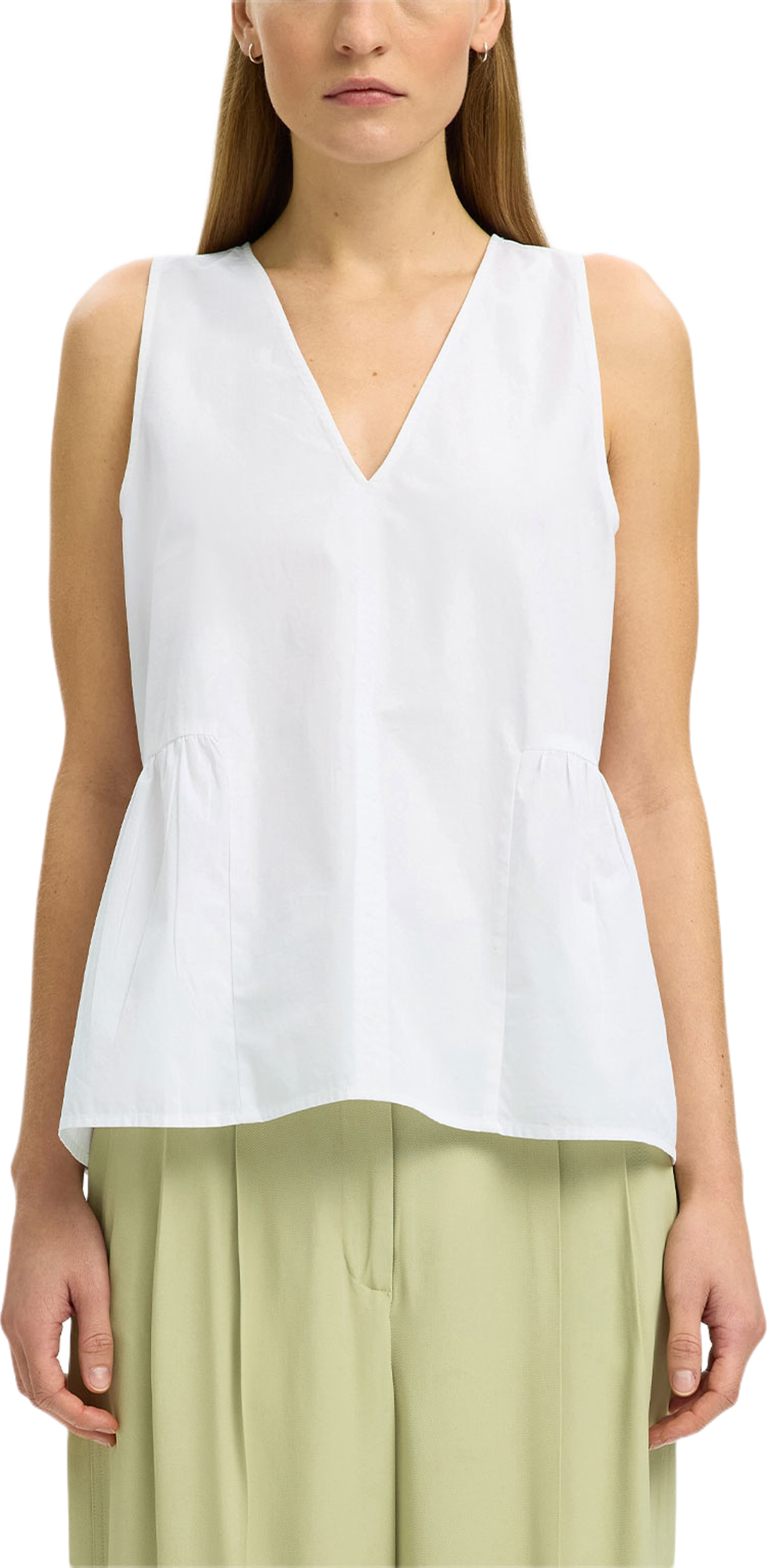 Blair Peplum Top, från Selected Femme, i färgen Bright White. Klicka för att öppna bilden i stort format