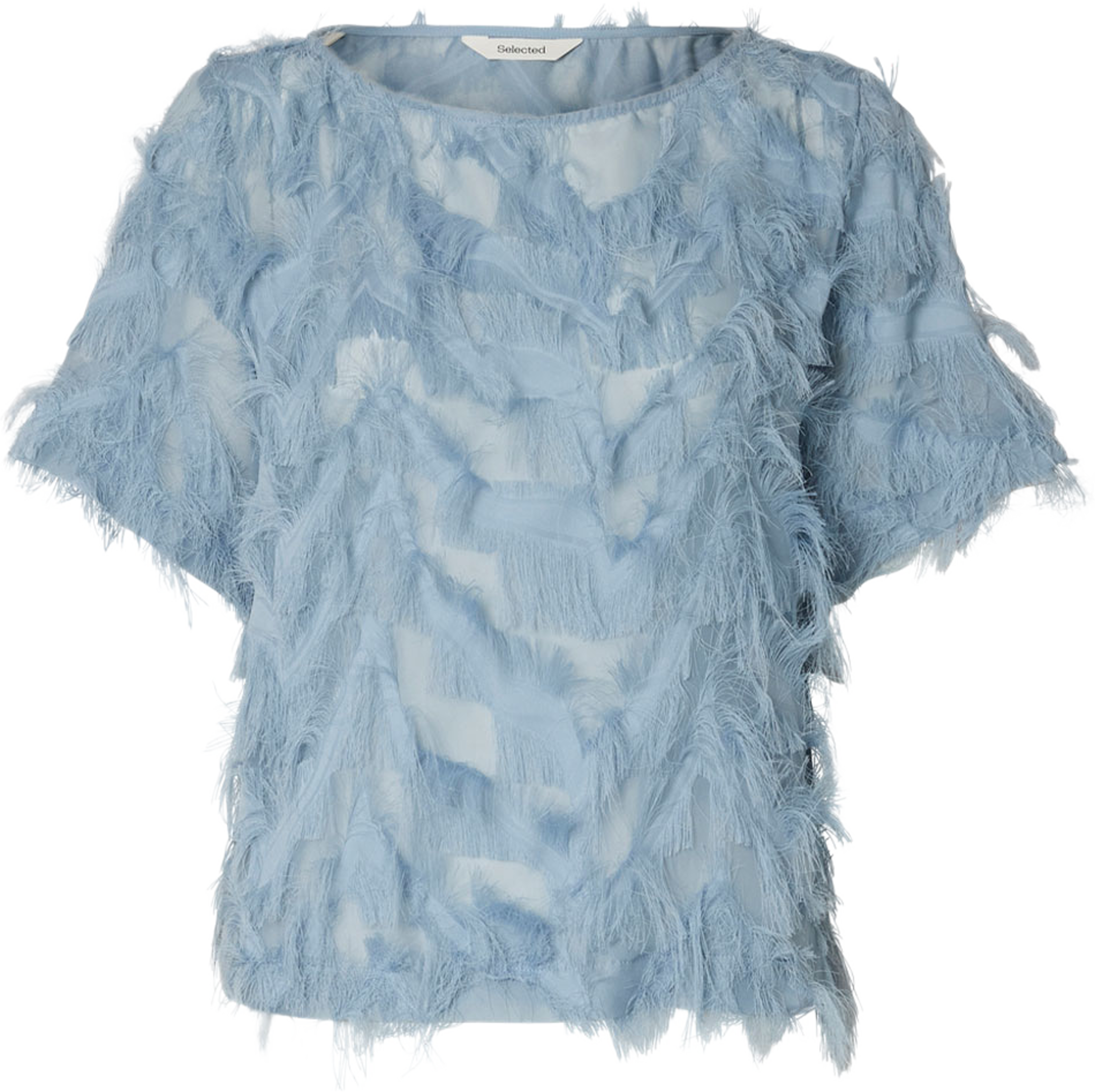 Myline Boat Neck Top, från Selected Femme, i färgen Dusty Blue. Klicka för att öppna bilden i stort format