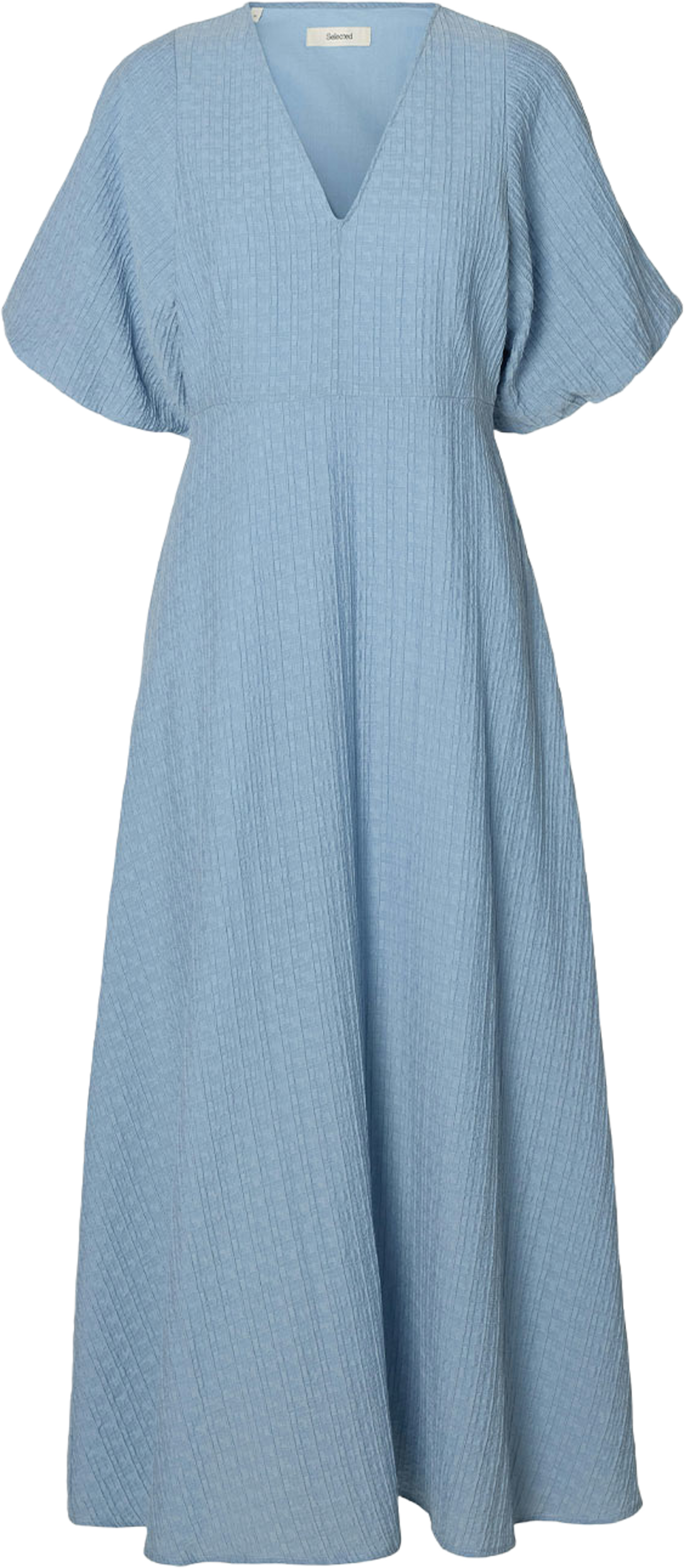 Maddie Midi Dress, från Selected, i färgen Dusty Blue. Klicka för att öppna bilden i stort format
