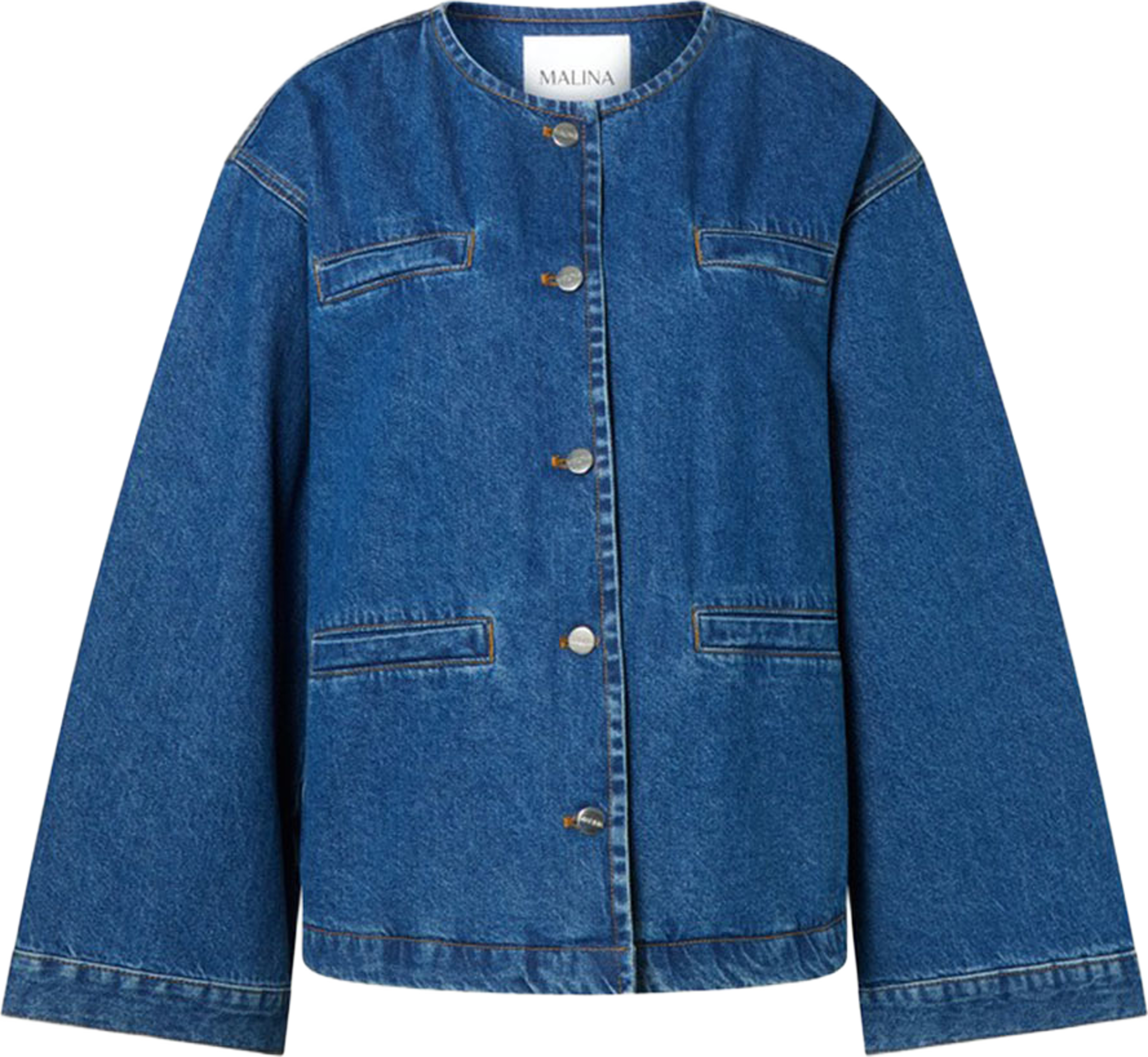 Malla Relaxed Denim Jacket, från Malina, i färgen Dark Blue Wash1. Klicka för att öppna bilden i stort format