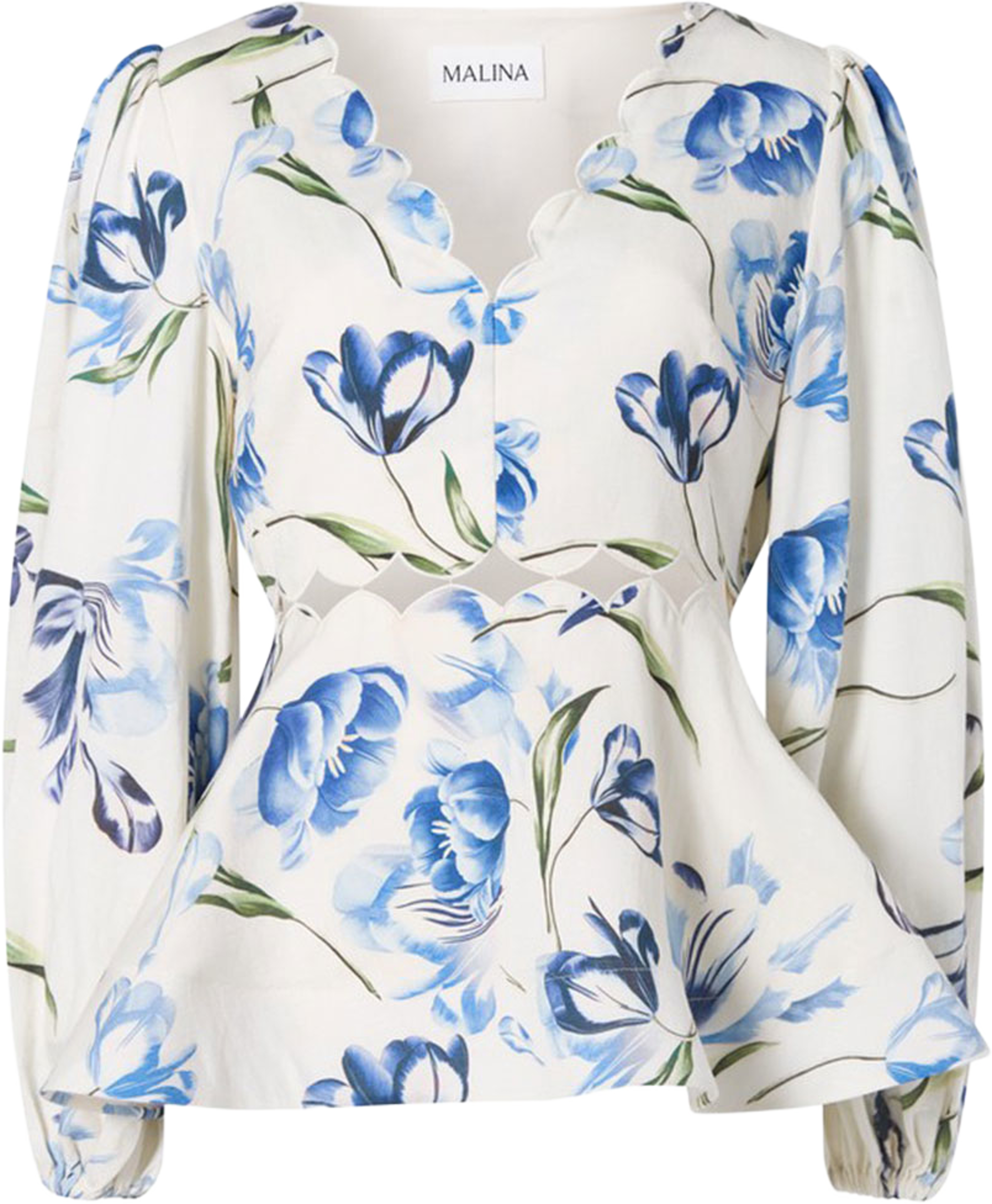 Maya Scalloped Balloon Sleeve Blouse, från Malina, i färgen Tulip Blue4. Klicka för att öppna bilden i stort format