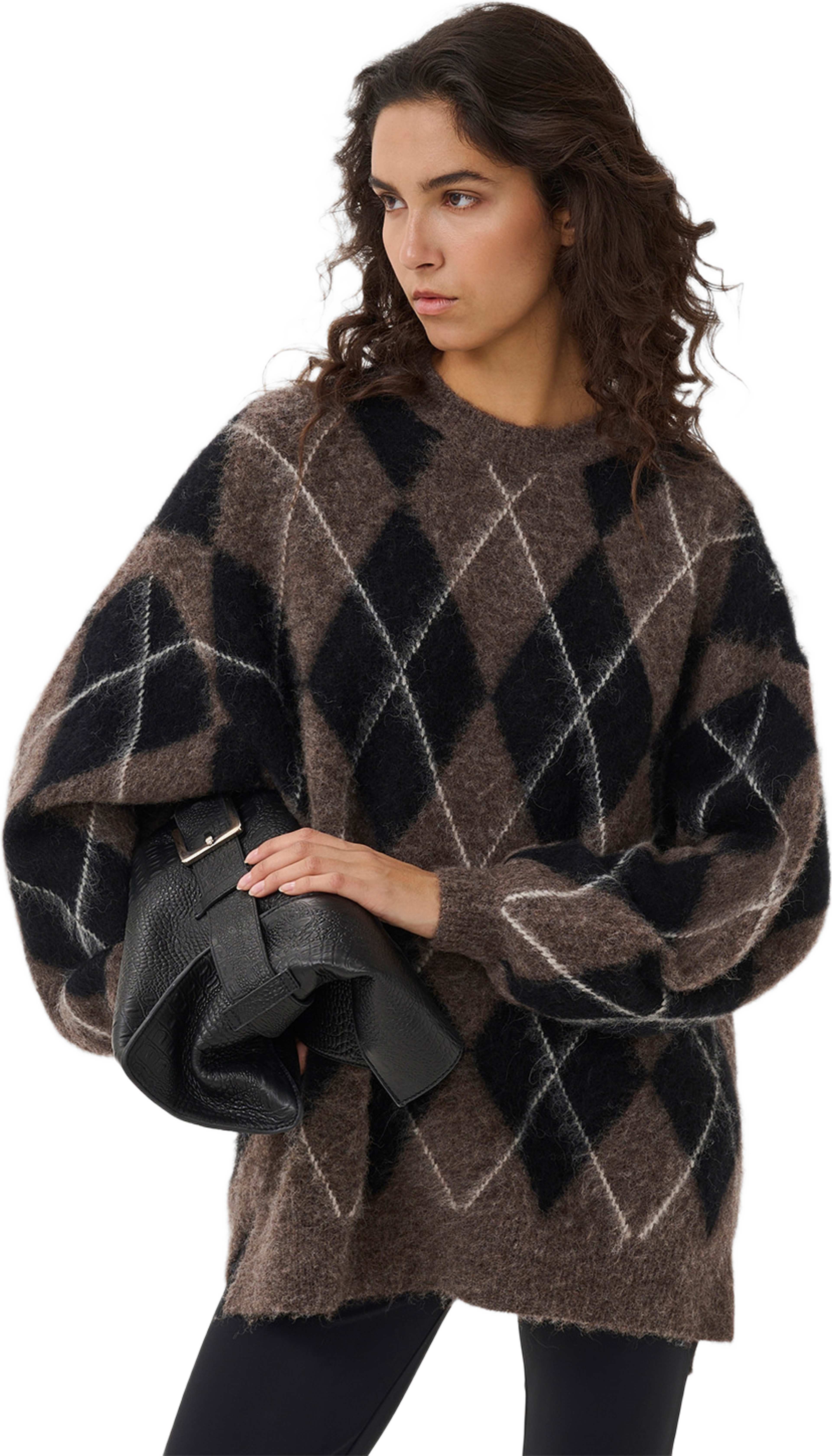 GZsida multi long pullover, från Gestuz, i färgen Black/Chestnut/Ivory. Klicka för att öppna bilden i stort format