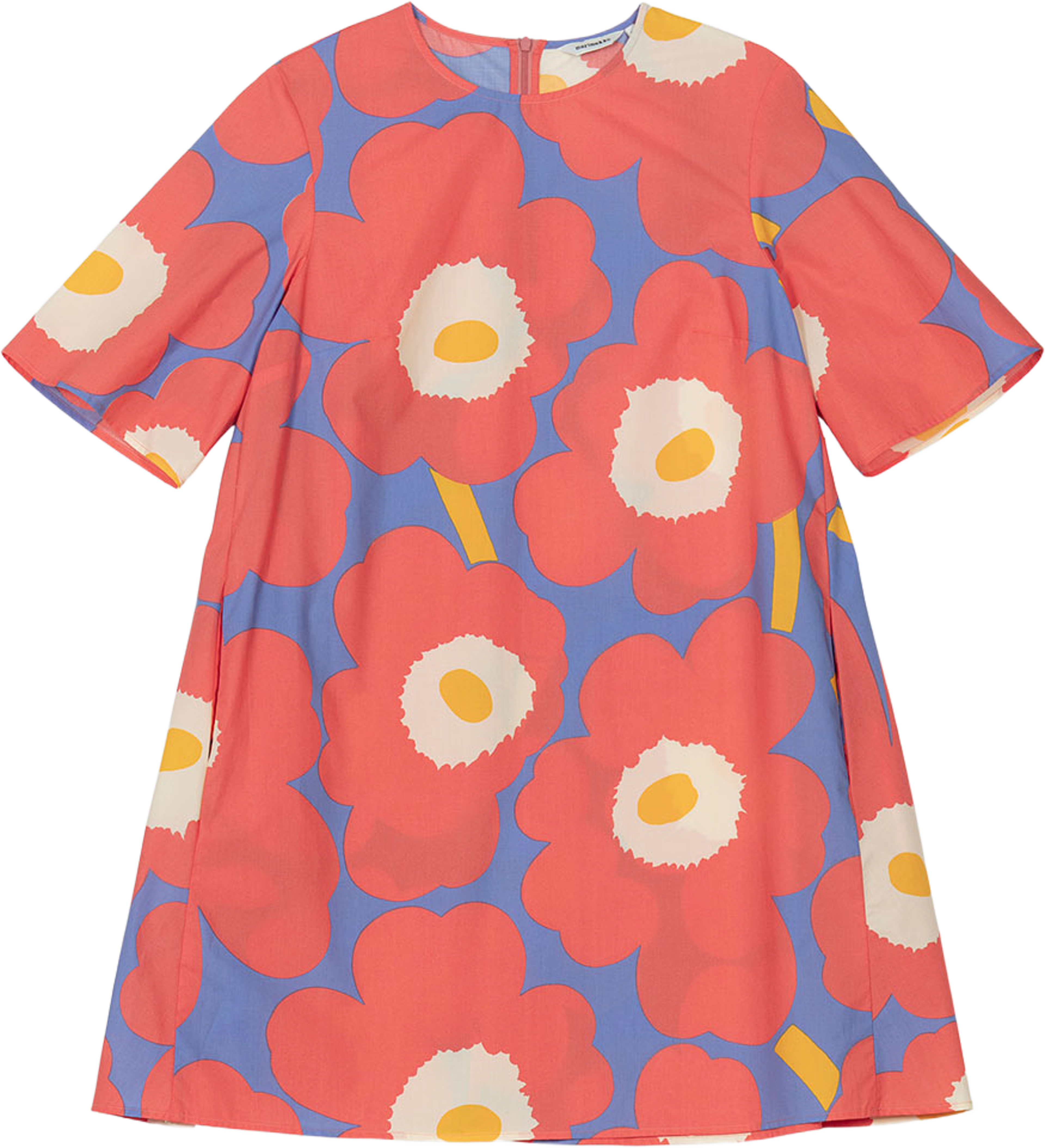 Kukkiva Unikko, från Marimekko, i färgen Red, Blue, Orange. Klicka för att öppna bilden i stort format