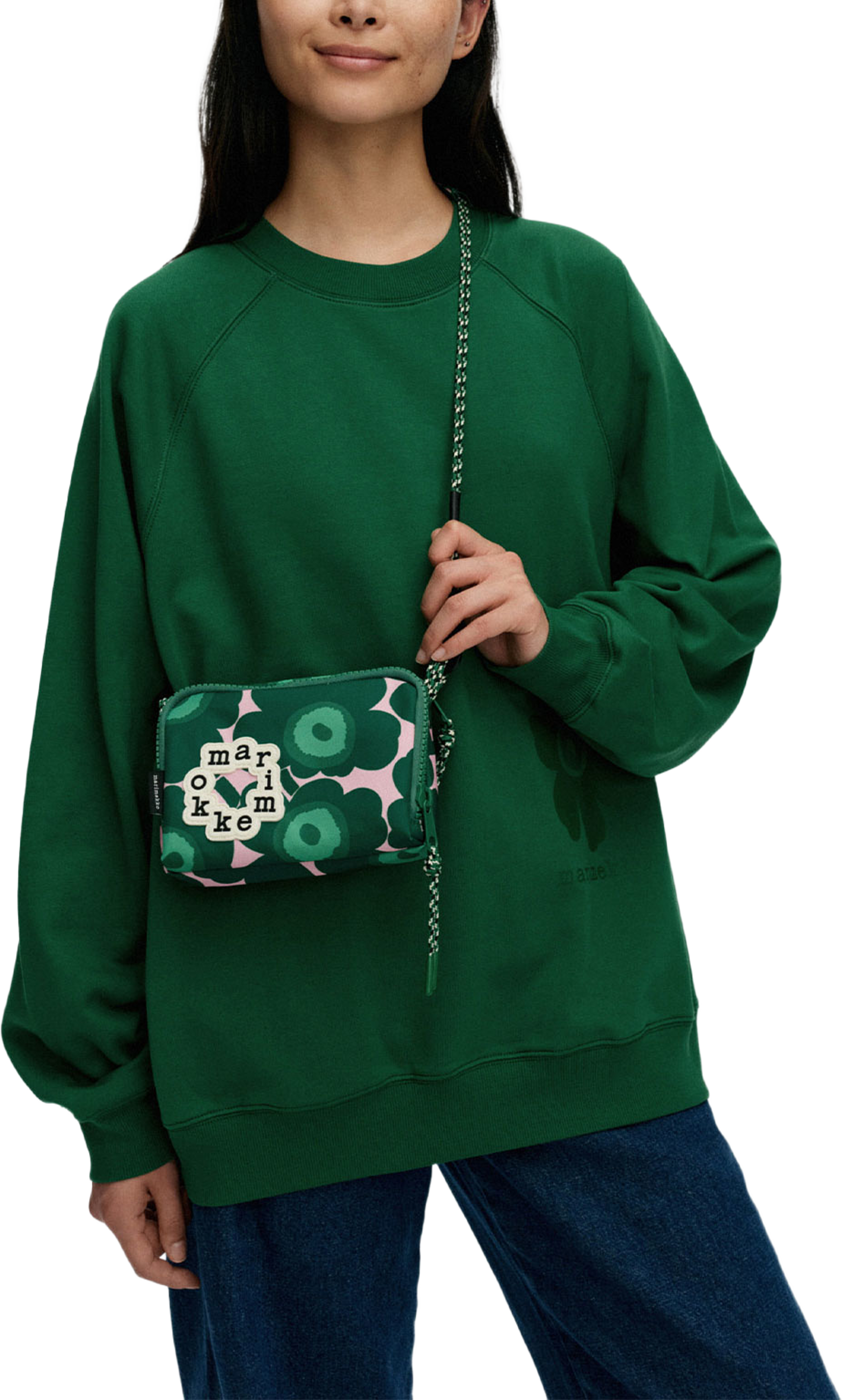 Iloisa Mini Unikko, från Marimekko, i färgen Dark Green, Pink, Green. Klicka för att öppna bilden i stort format