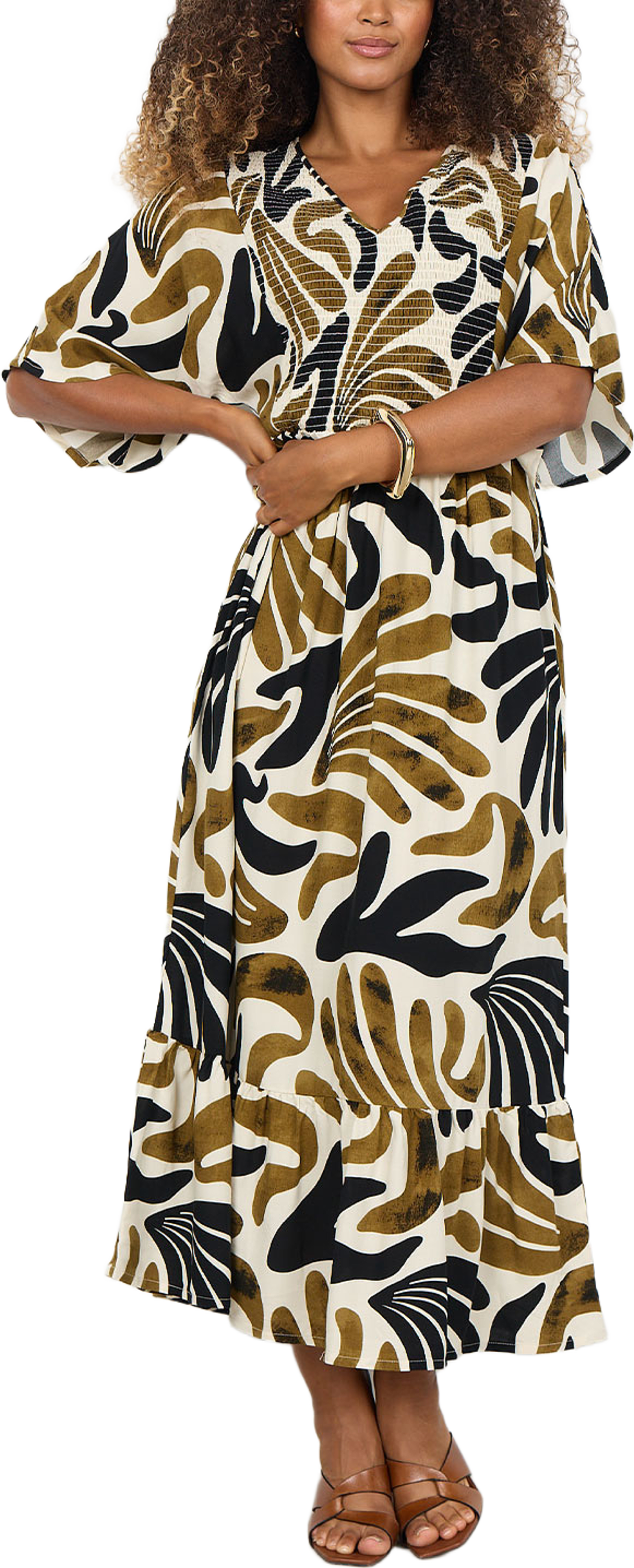 Feldi 4 Dress, från Soyaconcept, i färgen Butternut Combi. Klicka för att öppna bilden i stort format