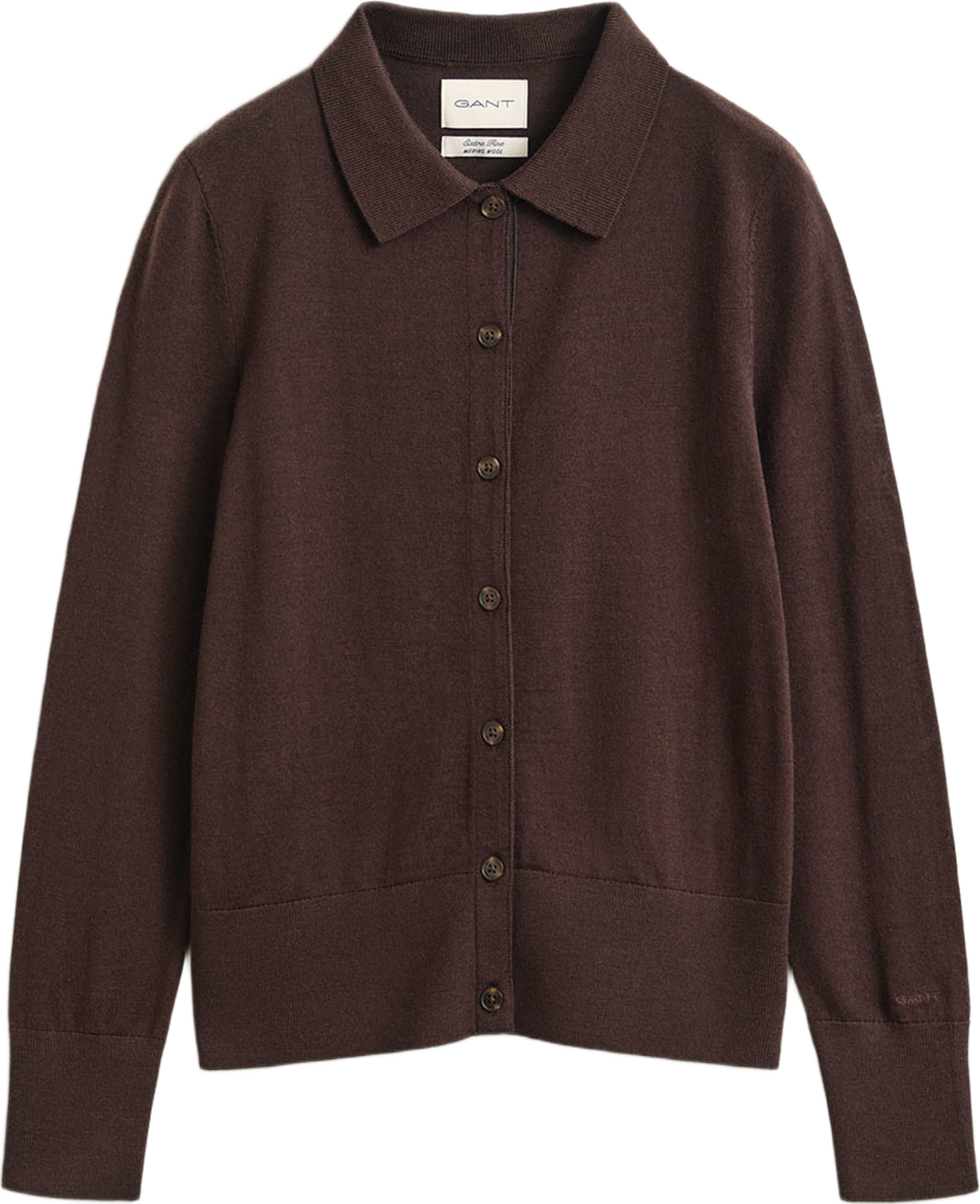 Extra Fine Merino Wool Cardigan, från GANT, i färgen Deep Brown. Klicka för att öppna bilden i stort format