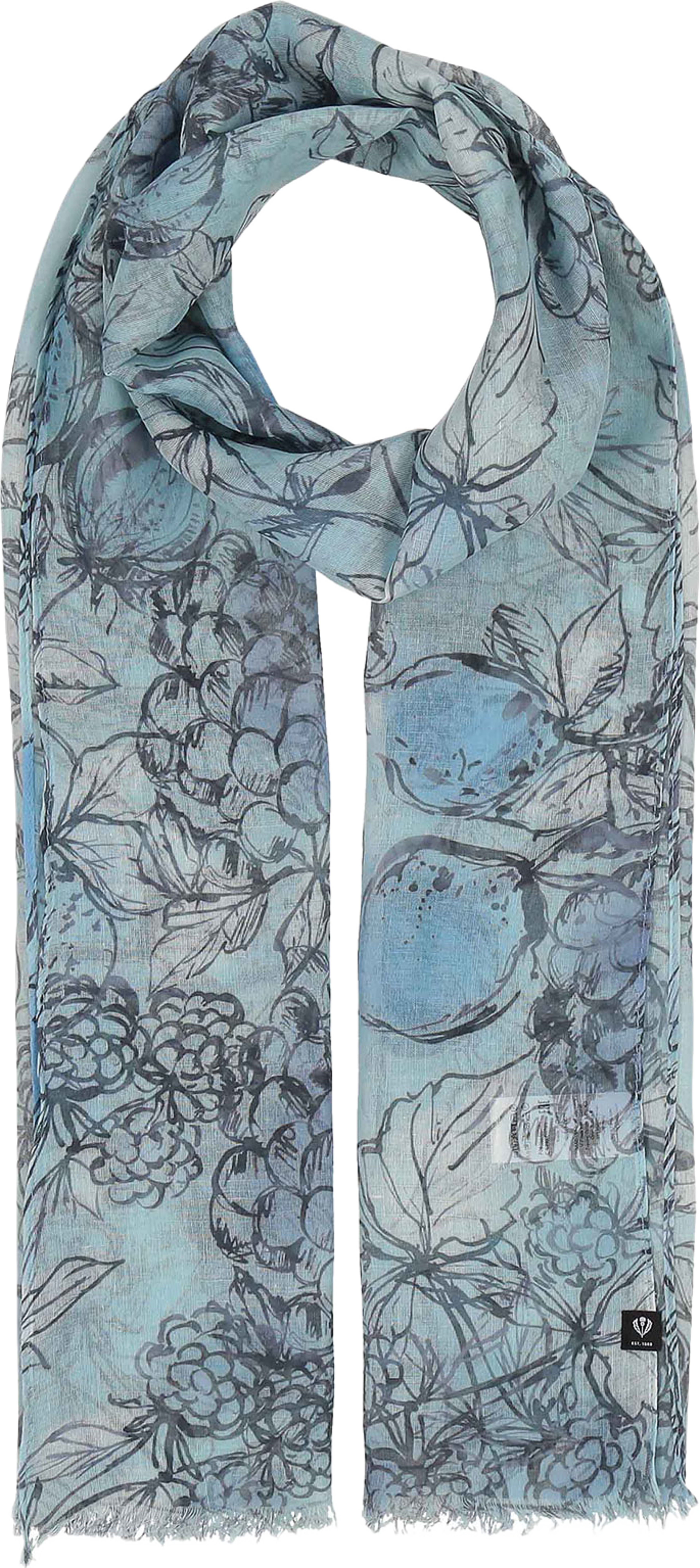 Mönstrad Sjal 50x180 cm, från Fraas, i färgen True Blue. Klicka för att öppna bilden i stort format