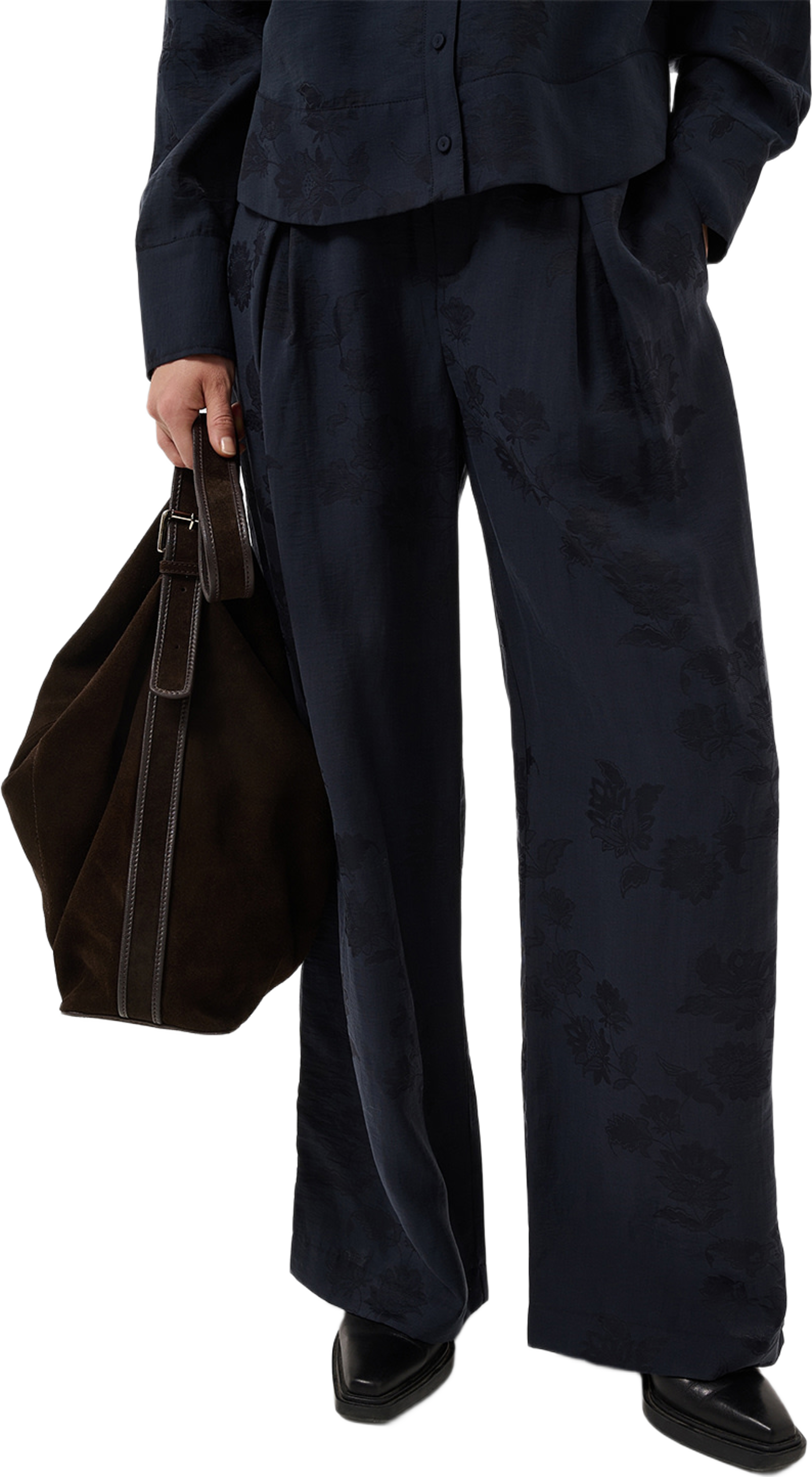 CathleenPW Pants, från Part Two, i färgen Dark Navy Flower Jaquard. Klicka för att öppna bilden i stort format