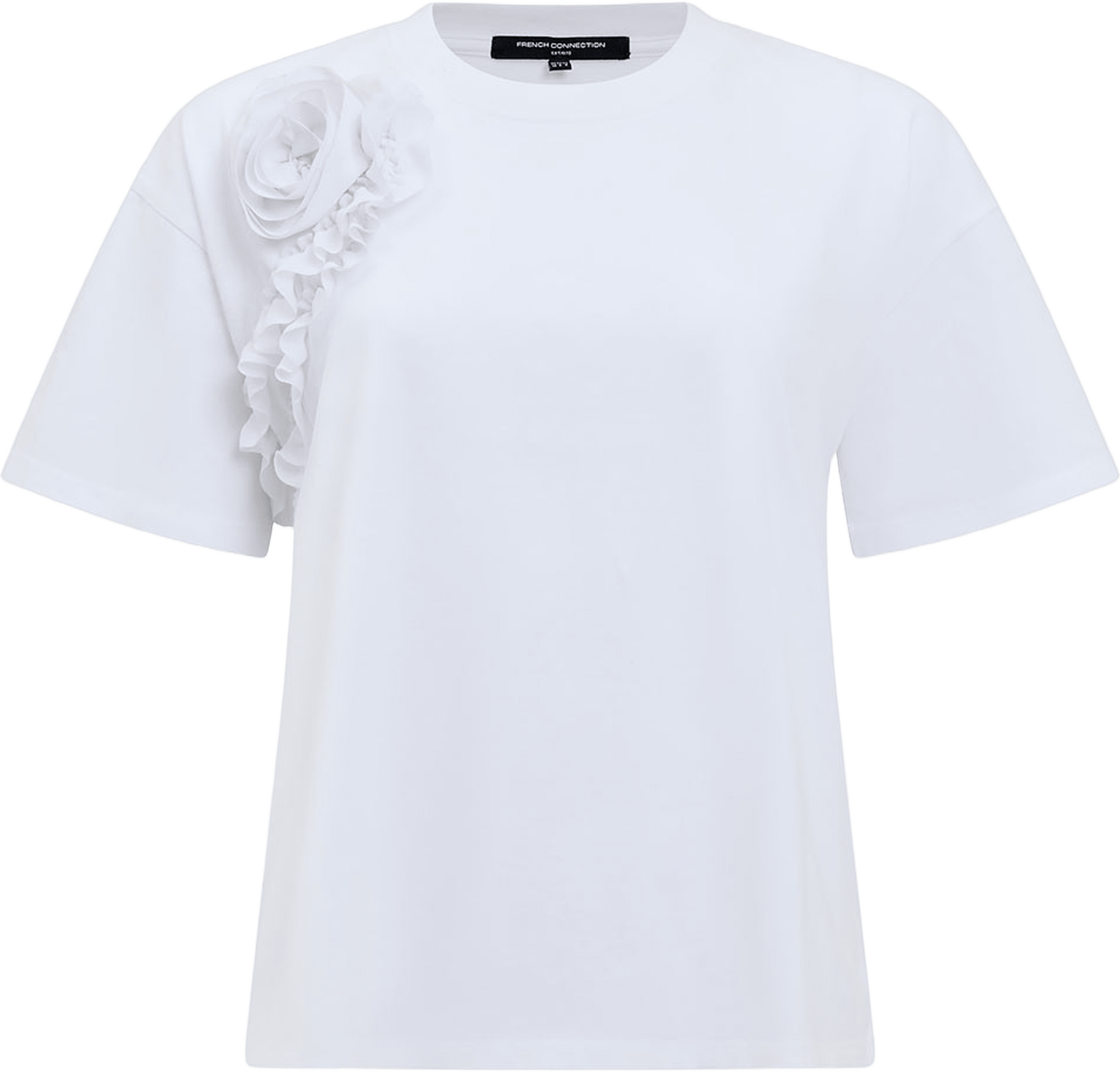 Cotton Crepe Mix Ruffle T-Shirt, från French Connection, i färgen Bright White. Klicka för att öppna bilden i stort format