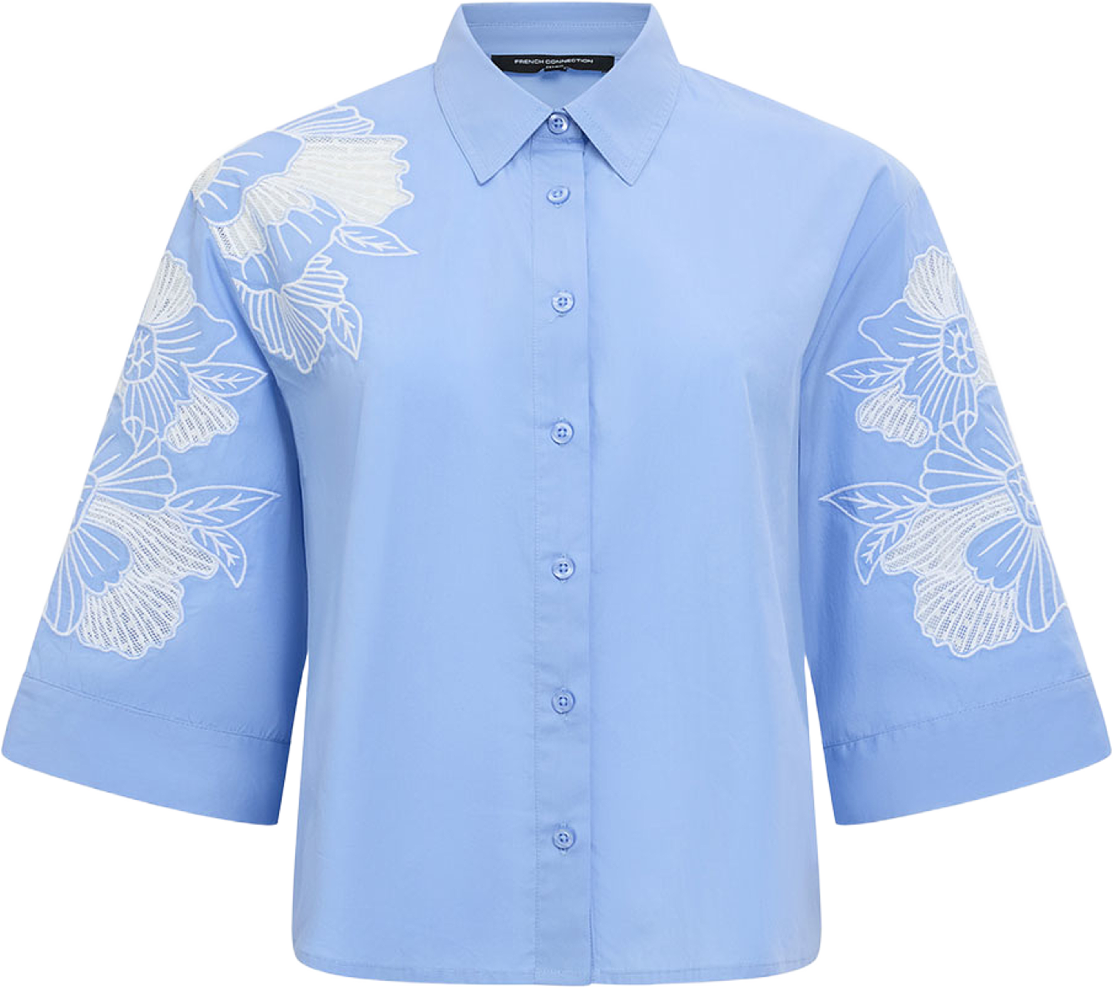 Cambria Cotton Embroidered Shirt, från French Connection, i färgen Light Azure Blue / Whiite. Klicka för att öppna bilden i stort format