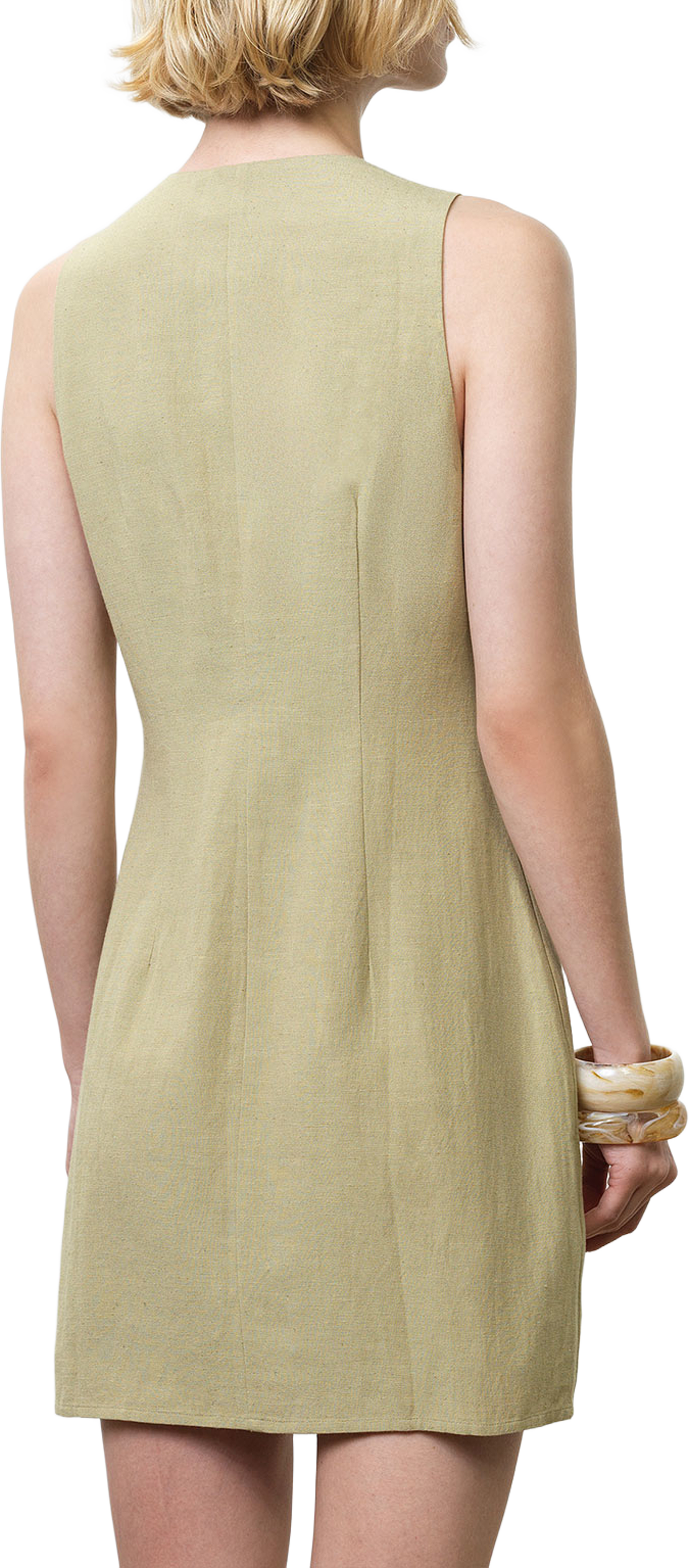 Calissa Scallop Button Front Mini Dress, från French Connection, i färgen Summer Sage. Klicka för att öppna bilden i stort format