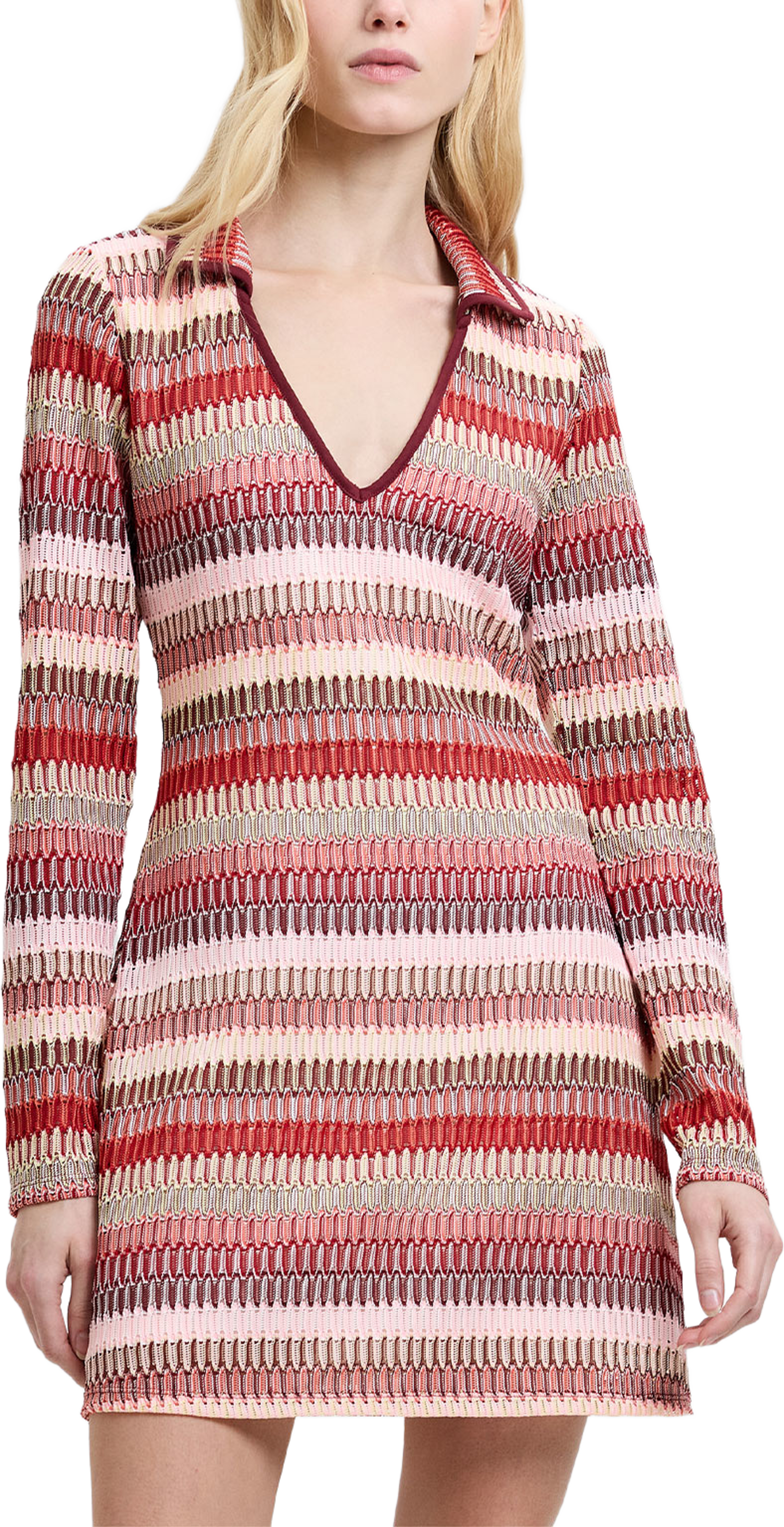 Charleen Crochet Striped Mini Dress, från French Connection, i färgen Red Brick Multi. Klicka för att öppna bilden i stort format