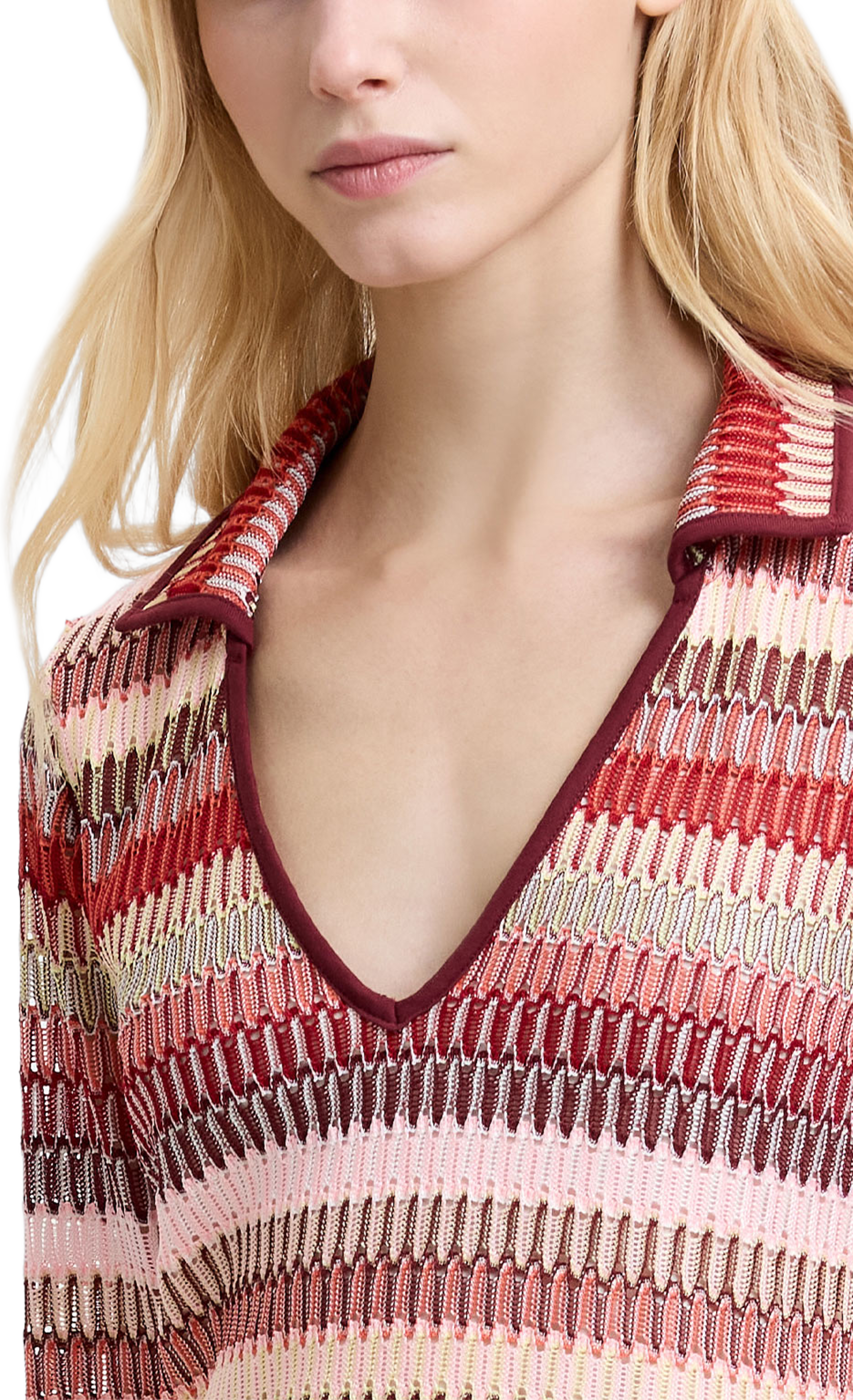 Charleen Crochet Striped Mini Dress, från French Connection, i färgen Red Brick Multi. Klicka för att öppna bilden i stort format