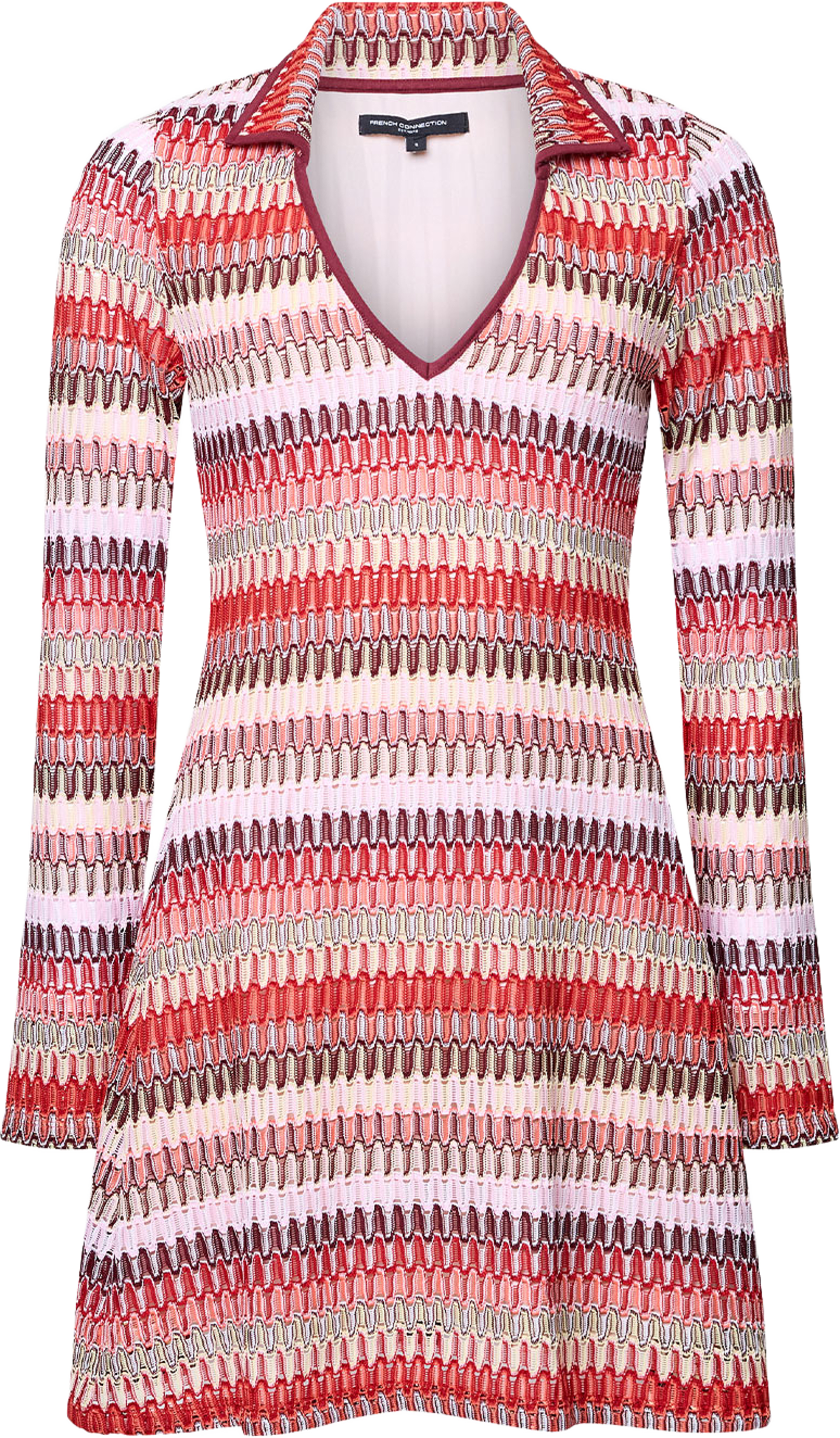 Charleen Crochet Striped Mini Dress, från French Connection, i färgen Red Brick Multi. Klicka för att öppna bilden i stort format